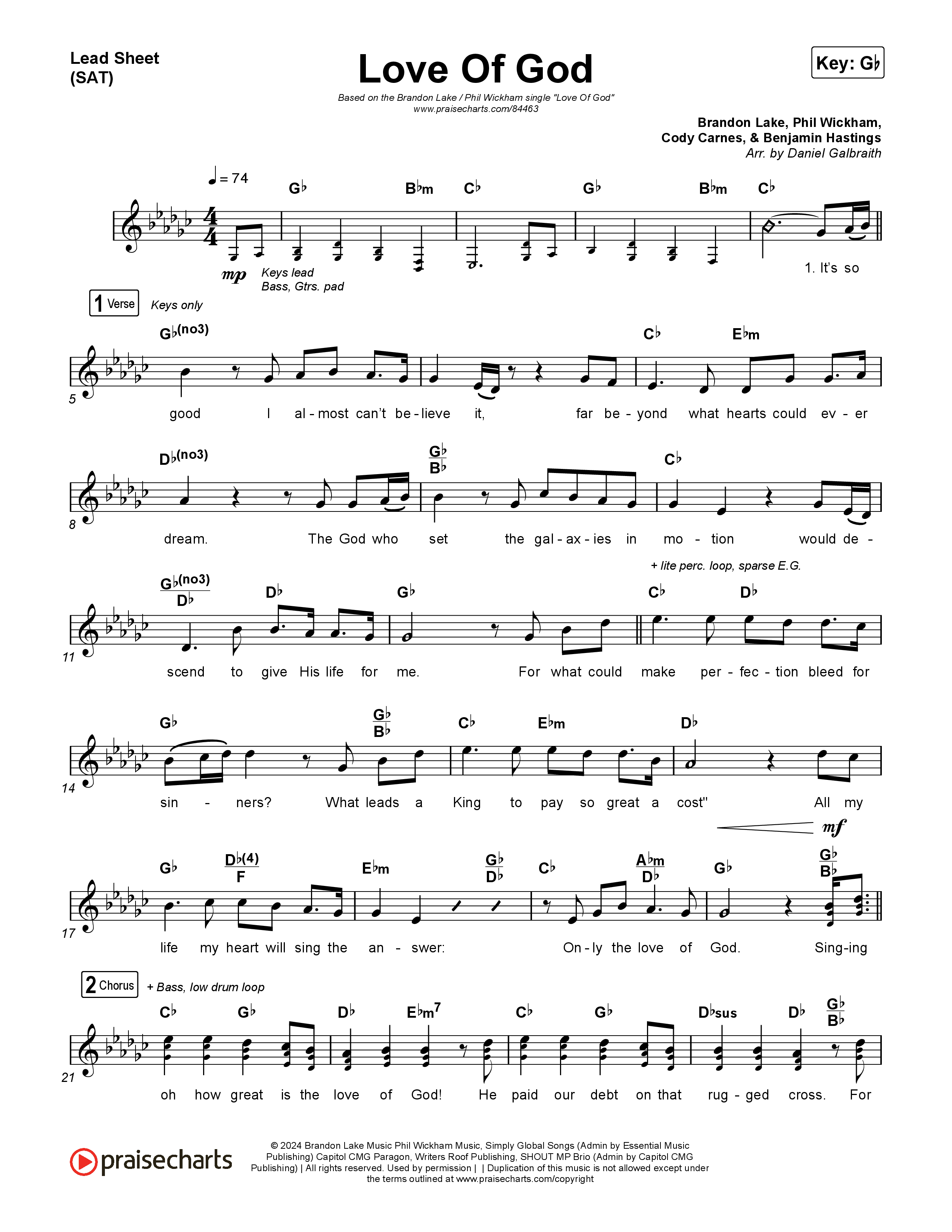 Love Of God Lead Sheet (SAT) (Brandon Lake / Phil Wickham)