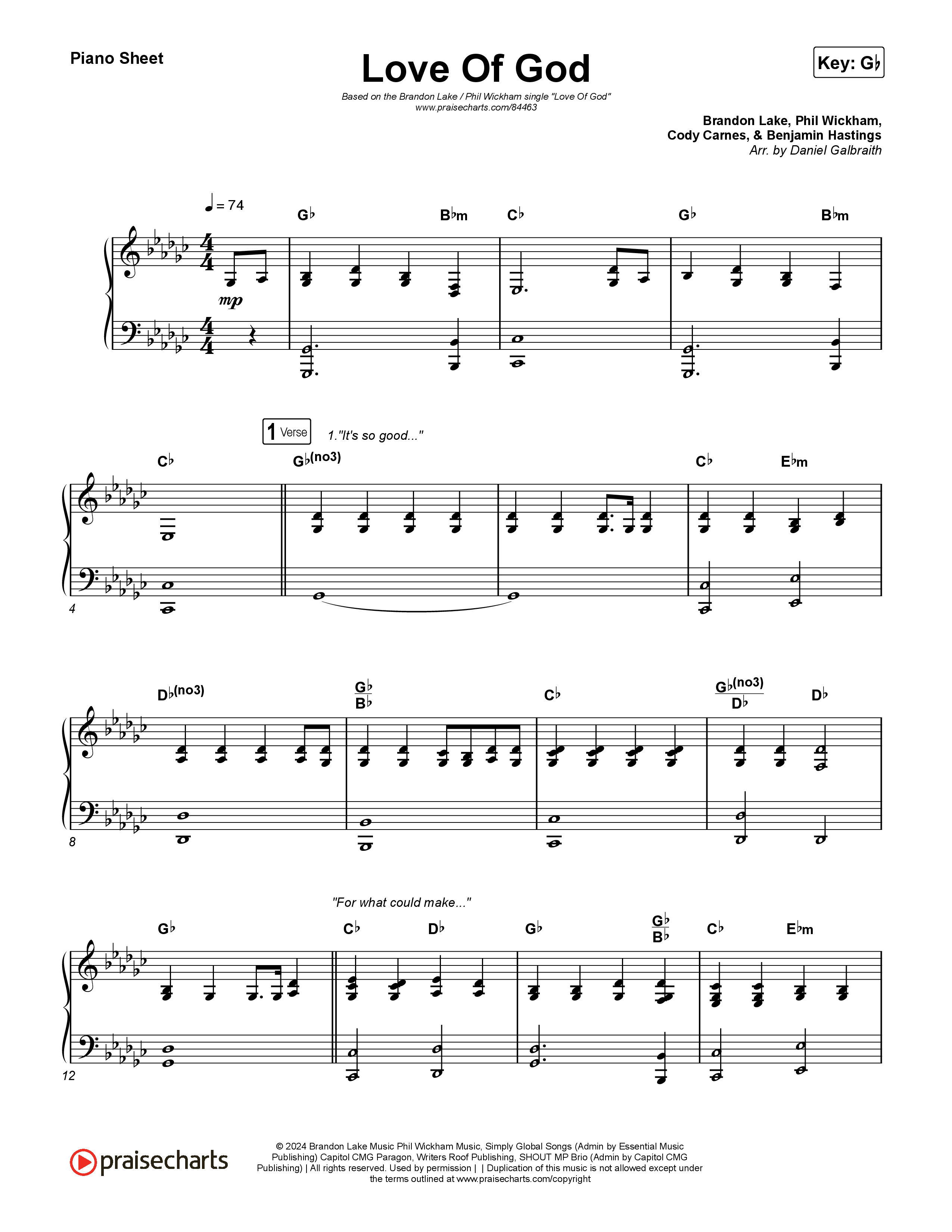 Love Of God Piano Sheet (Brandon Lake / Phil Wickham)