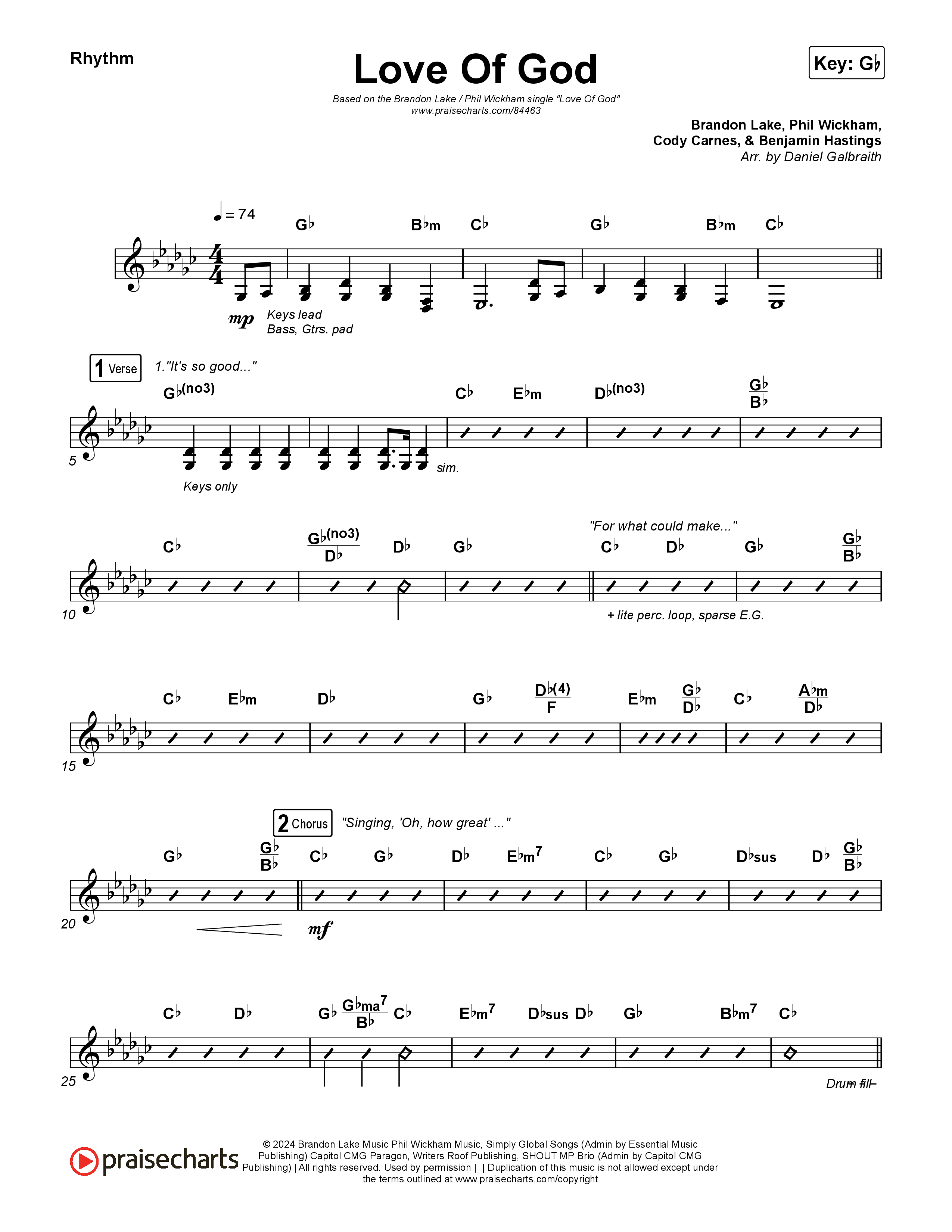 Love Of God Rhythm Chart (Brandon Lake / Phil Wickham)