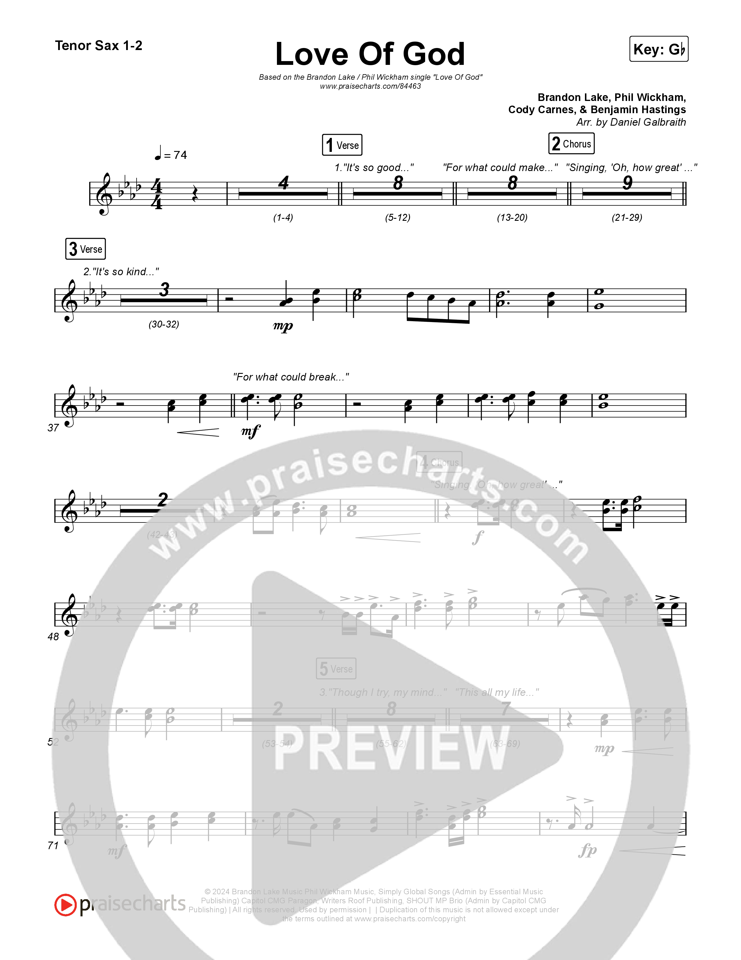 Love Of God Tenor Sax 1,2 (Brandon Lake / Phil Wickham)