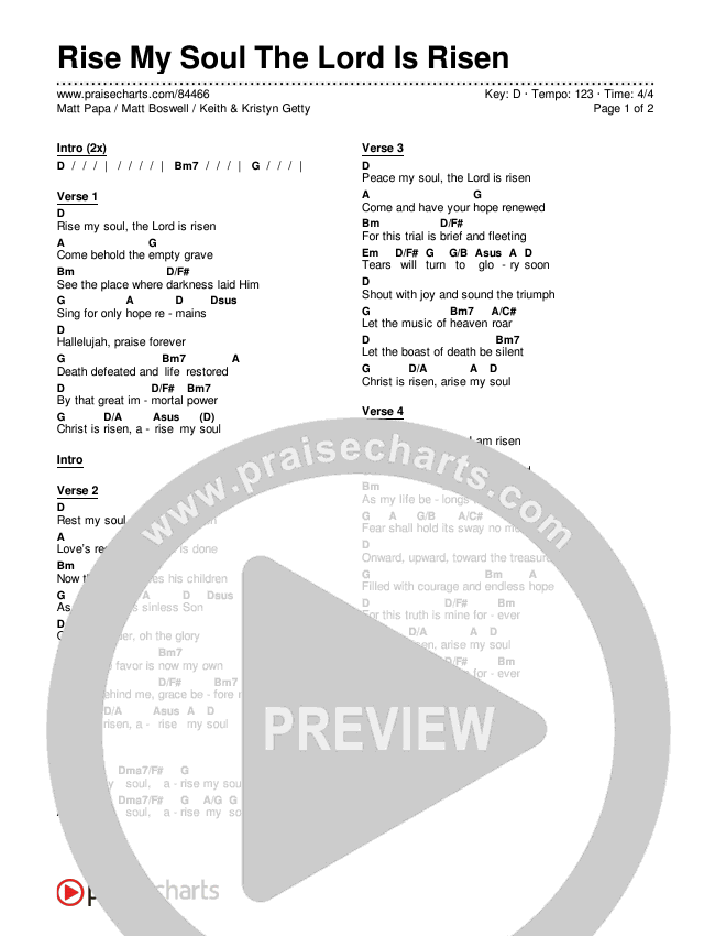 Rise My Soul The Lord Is Risen Chords & Lyrics (Matt Papa / Matt Boswell / Keith & Kristyn Getty)