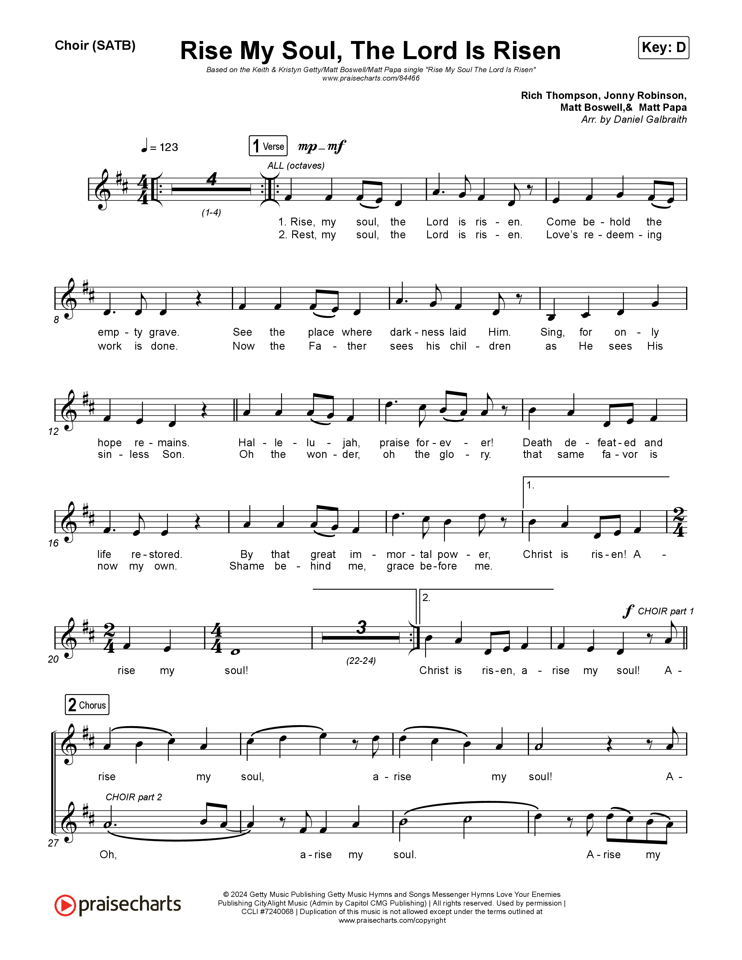 Rise My Soul The Lord Is Risen Choir Sheet (SATB) (Matt Papa / Matt Boswell / Keith & Kristyn Getty)