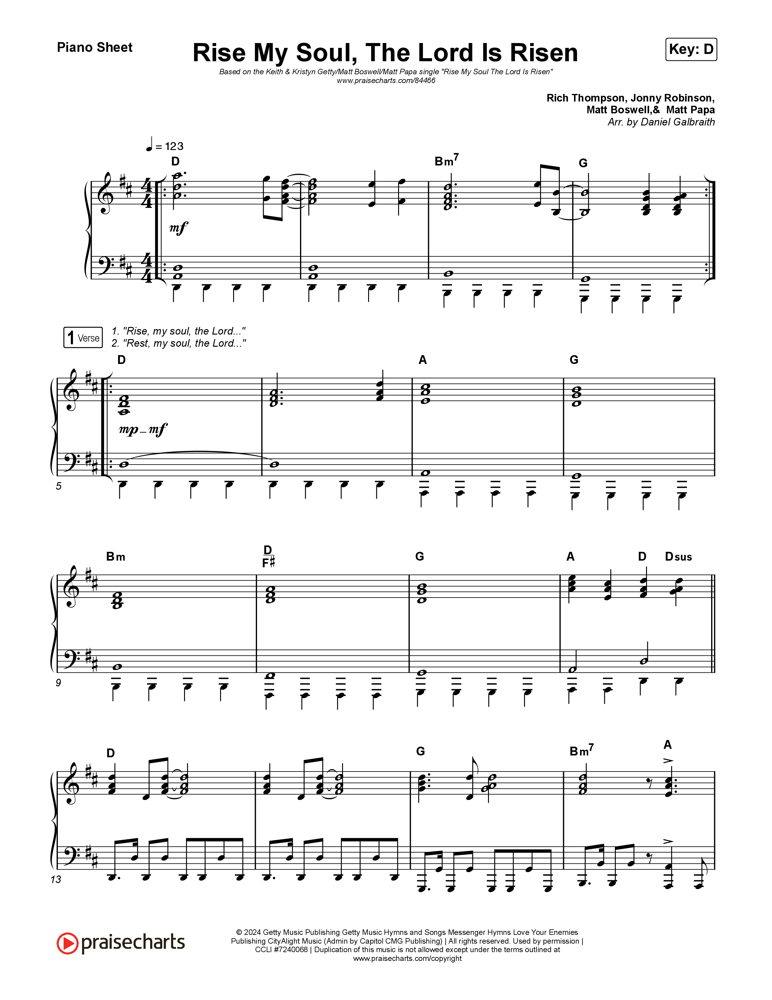Rise My Soul The Lord Is Risen Piano Sheet (Matt Papa / Matt Boswell / Keith & Kristyn Getty)