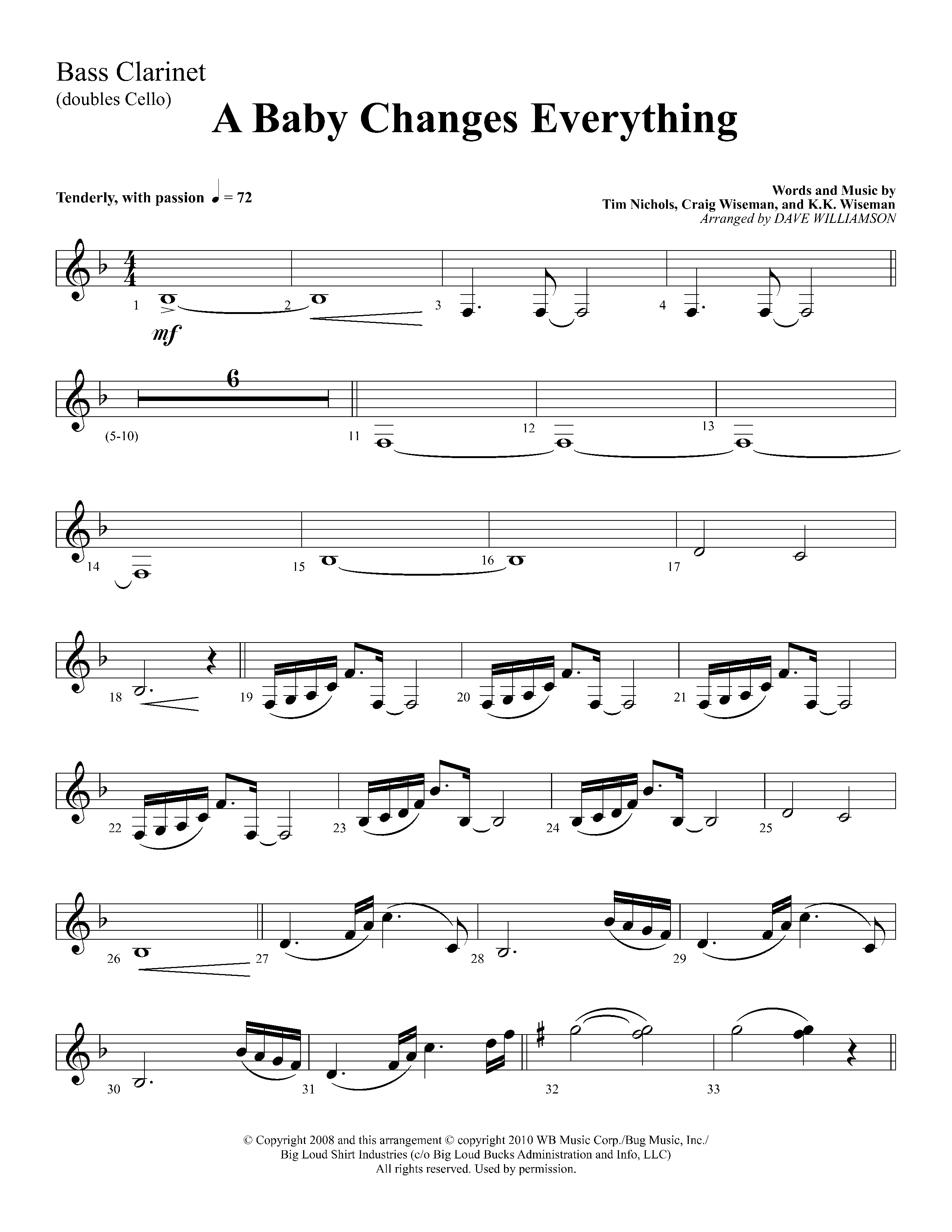 A Baby Changes Everything (Choral Anthem SATB) Bass Clarinet (Lifeway Choral / Arr. Dave Williamson)