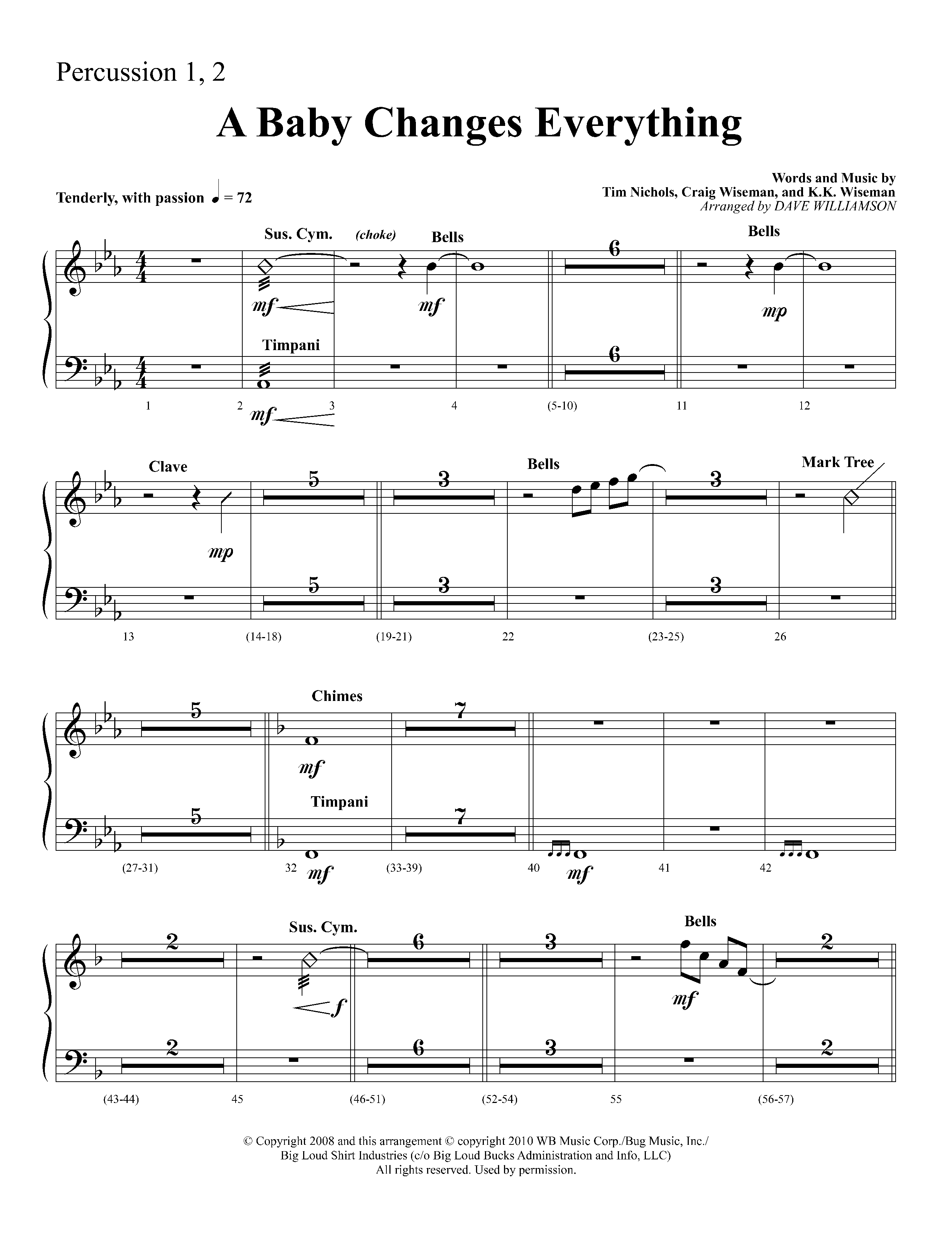 A Baby Changes Everything (Choral Anthem SATB) Percussion 1/2 (Lifeway Choral / Arr. Dave Williamson)