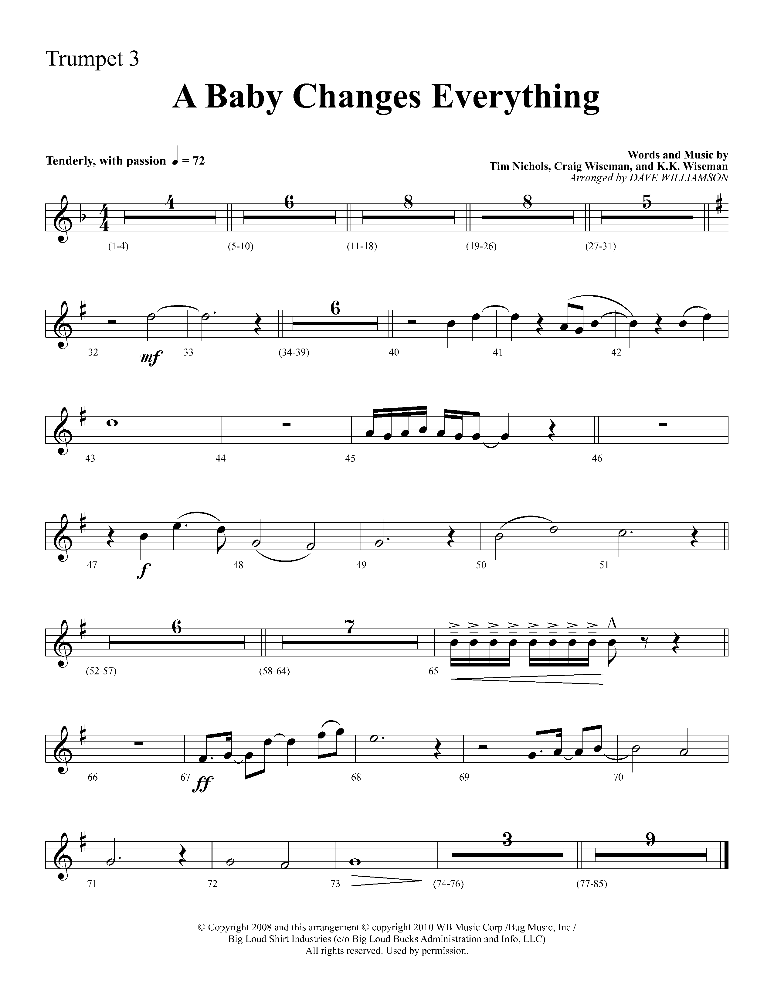 A Baby Changes Everything (Choral Anthem SATB) Trumpet 3 (Lifeway Choral / Arr. Dave Williamson)