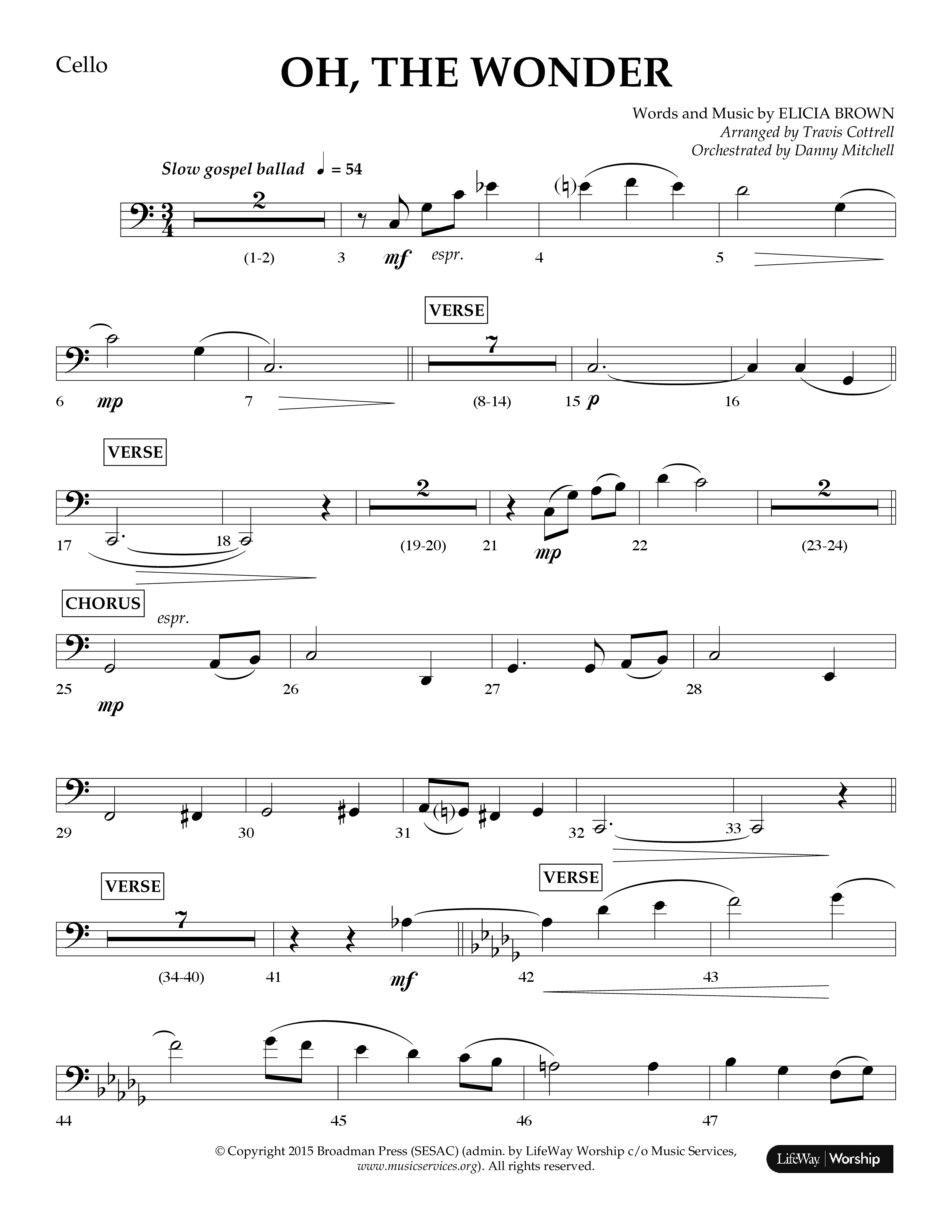 Oh The Wonder (Choral Anthem SATB) Cello (Lifeway Choral / Arr. Travis Cottrell / Orch. Danny Mitchell)