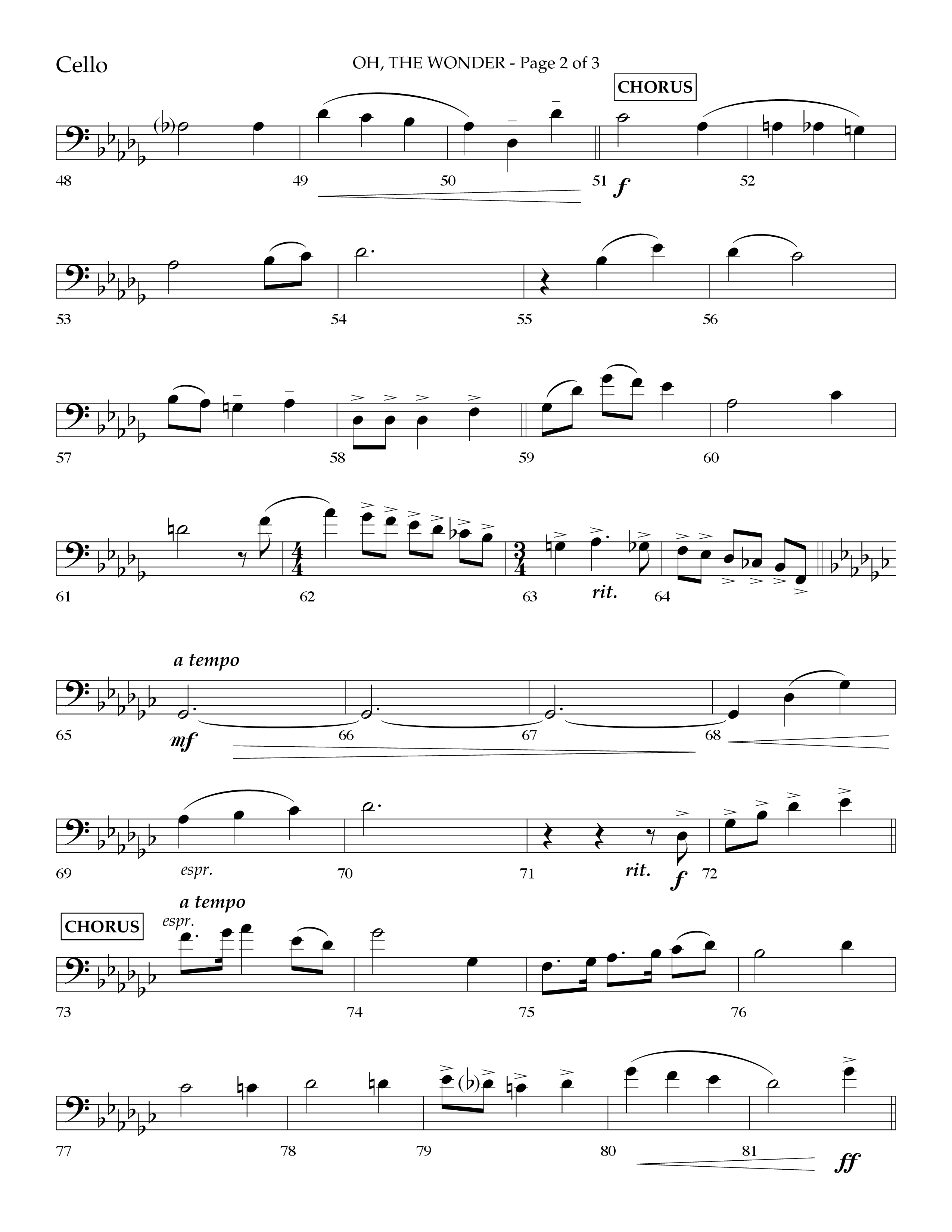 Oh The Wonder (Choral Anthem SATB) Cello (Lifeway Choral / Arr. Travis Cottrell / Orch. Danny Mitchell)