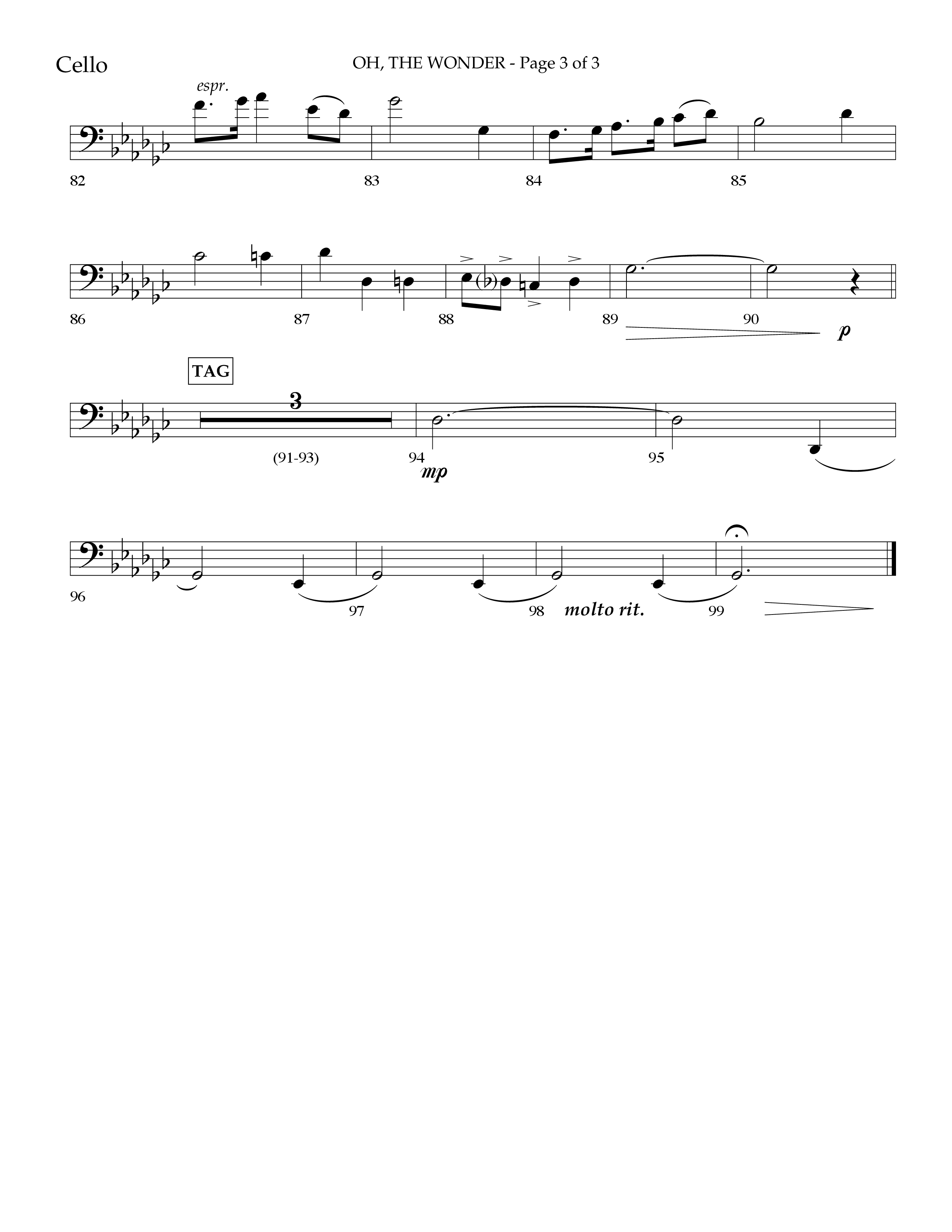 Oh The Wonder (Choral Anthem SATB) Cello (Lifeway Choral / Arr. Travis Cottrell / Orch. Danny Mitchell)