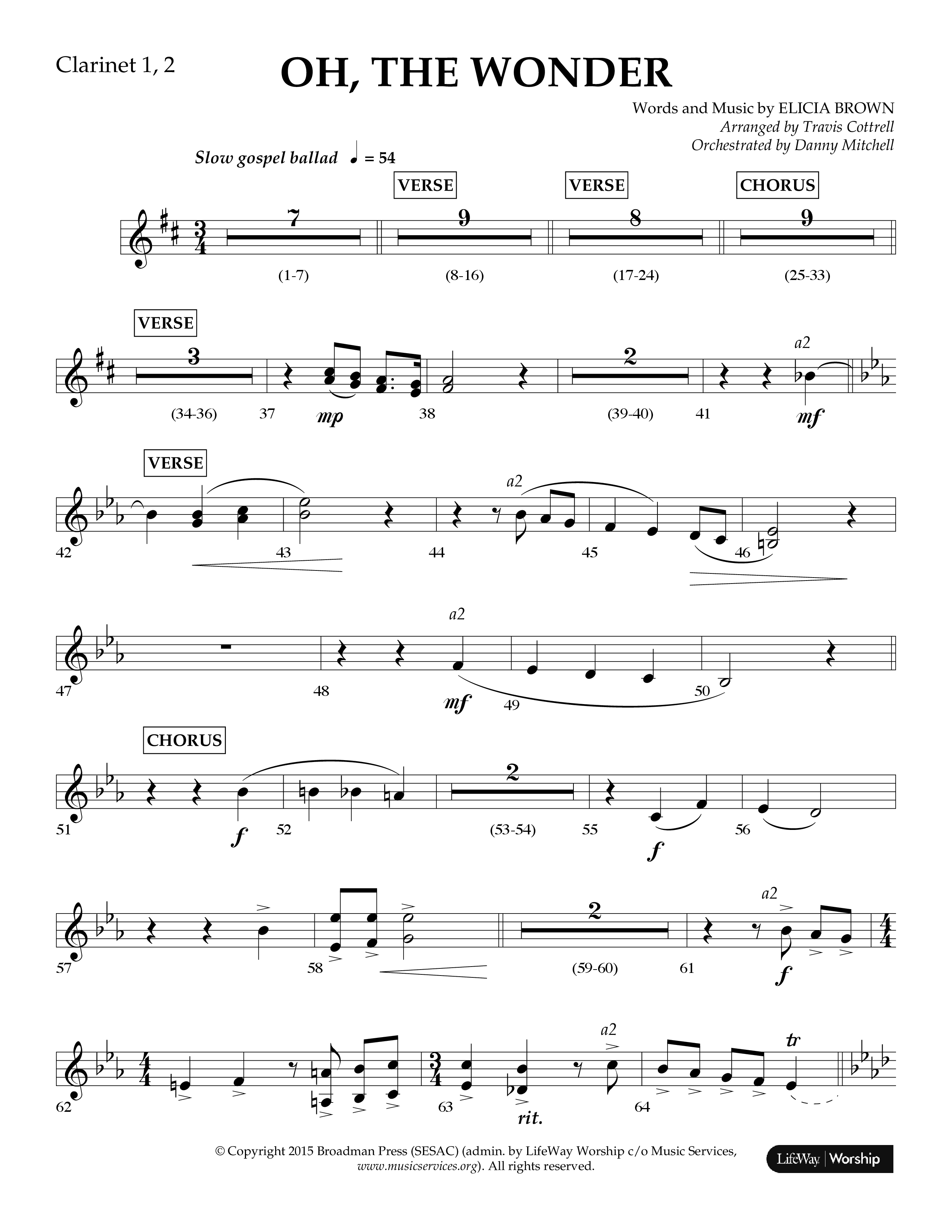Oh The Wonder (Choral Anthem SATB) Clarinet 1/2 (Lifeway Choral / Arr. Travis Cottrell / Orch. Danny Mitchell)