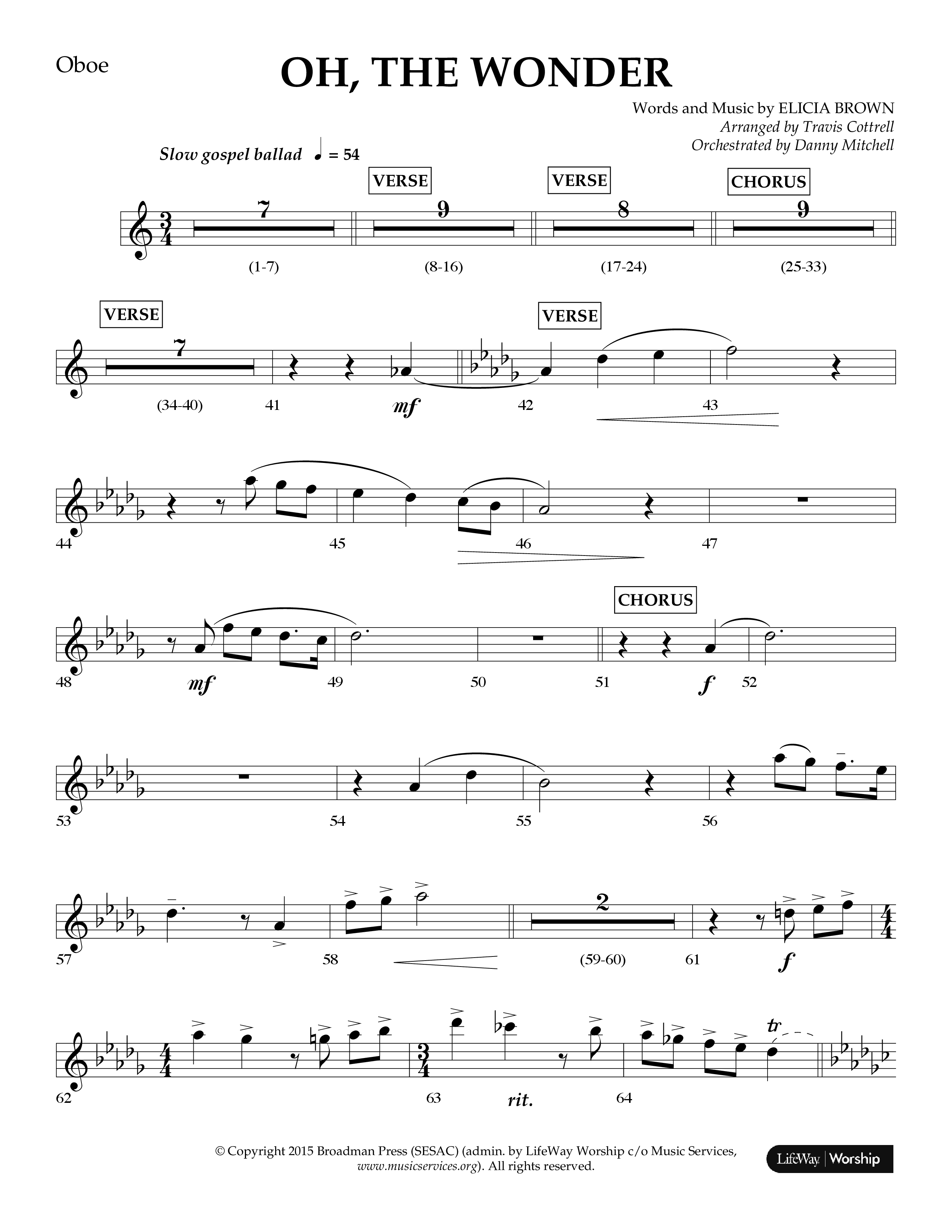 Oh The Wonder (Choral Anthem SATB) Oboe (Lifeway Choral / Arr. Travis Cottrell / Orch. Danny Mitchell)