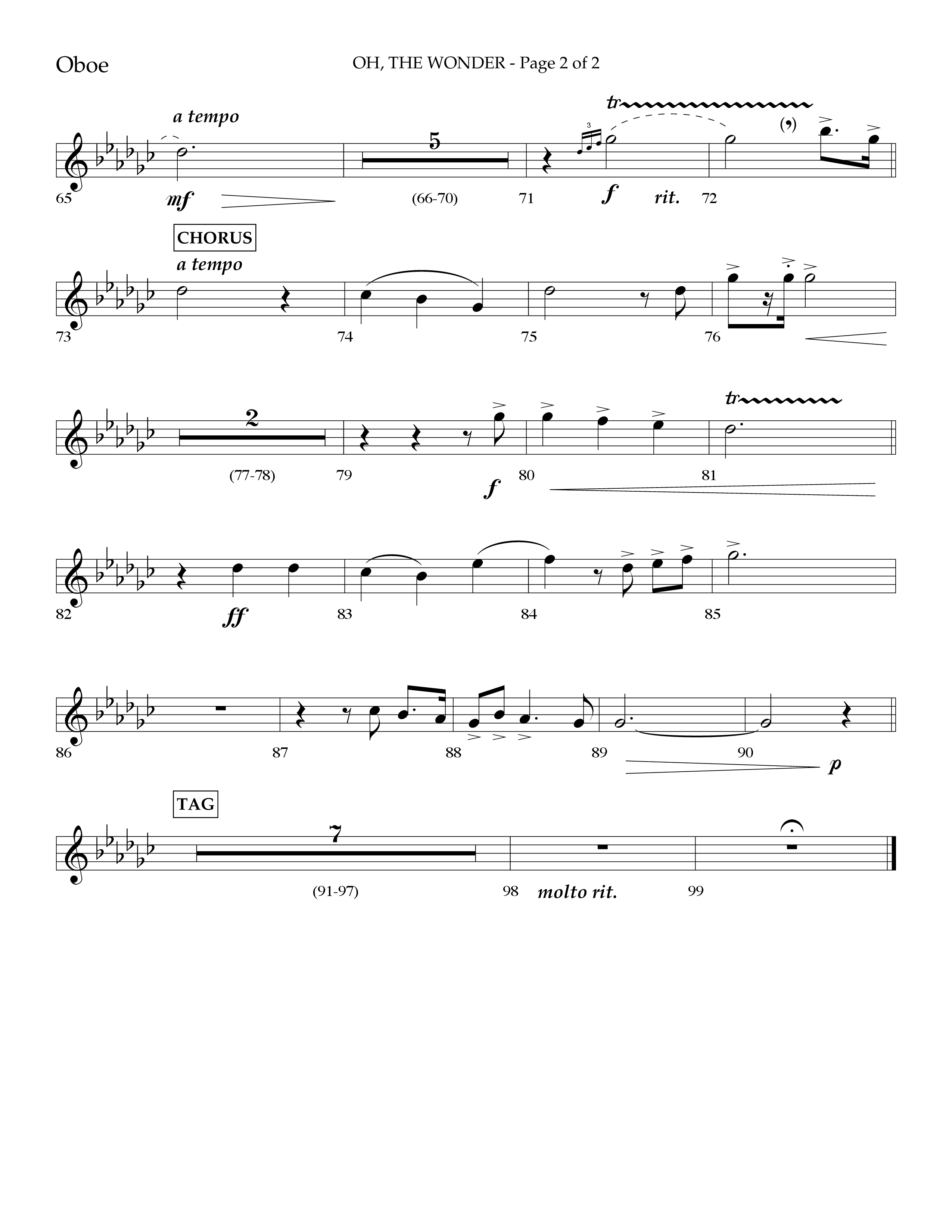 Oh The Wonder (Choral Anthem SATB) Oboe (Lifeway Choral / Arr. Travis Cottrell / Orch. Danny Mitchell)
