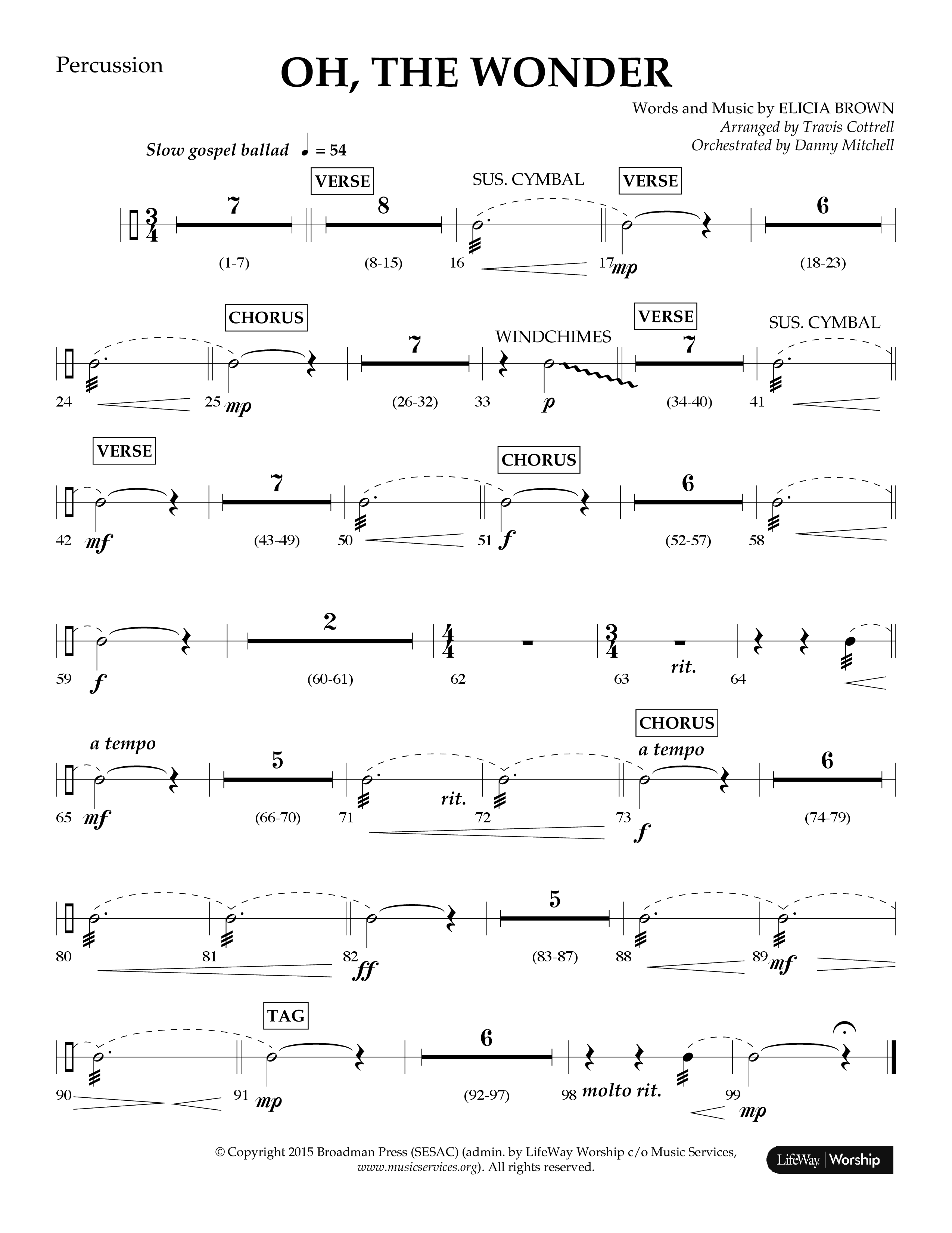Oh The Wonder (Choral Anthem SATB) Percussion (Lifeway Choral / Arr. Travis Cottrell / Orch. Danny Mitchell)
