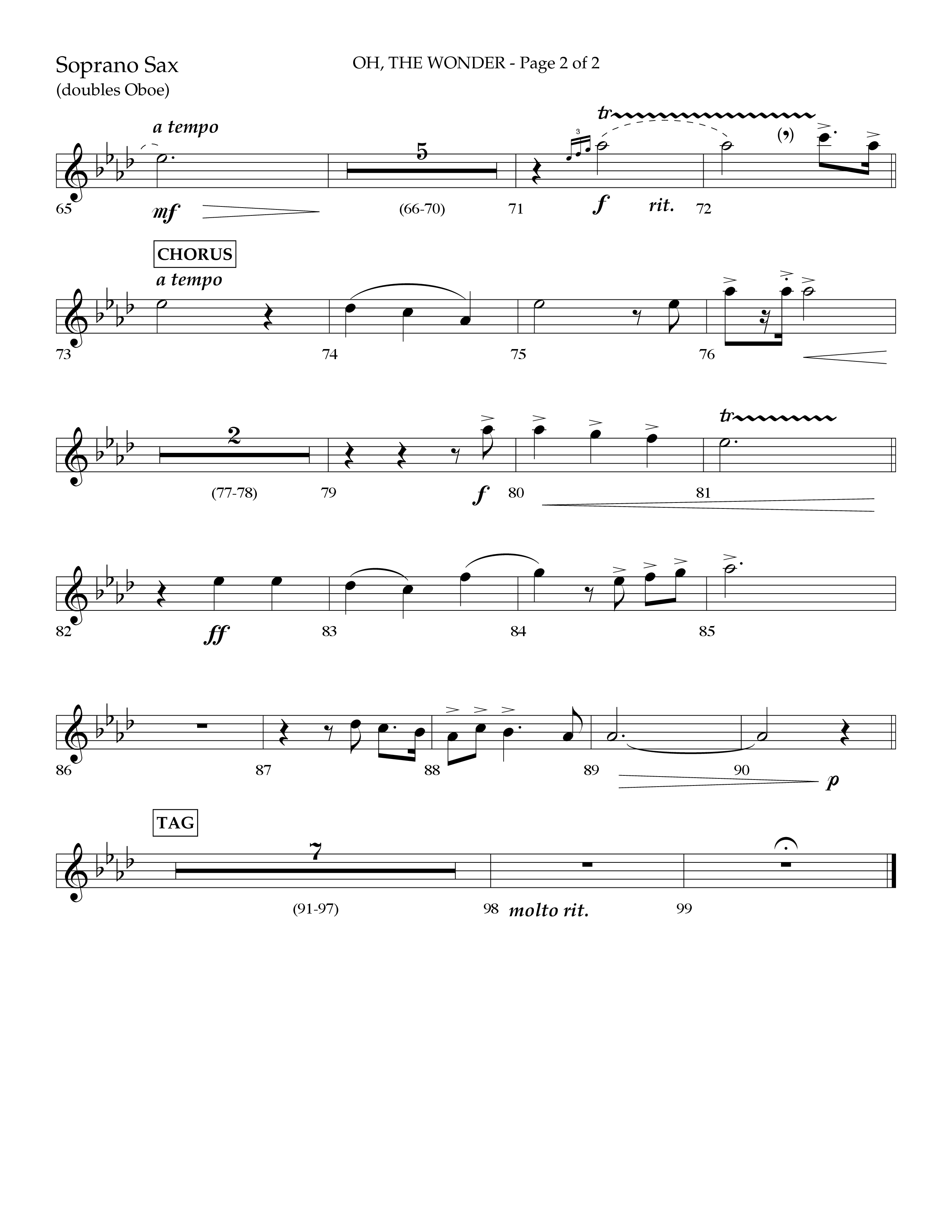 Oh The Wonder (Choral Anthem SATB) Soprano Sax (Lifeway Choral / Arr. Travis Cottrell / Orch. Danny Mitchell)