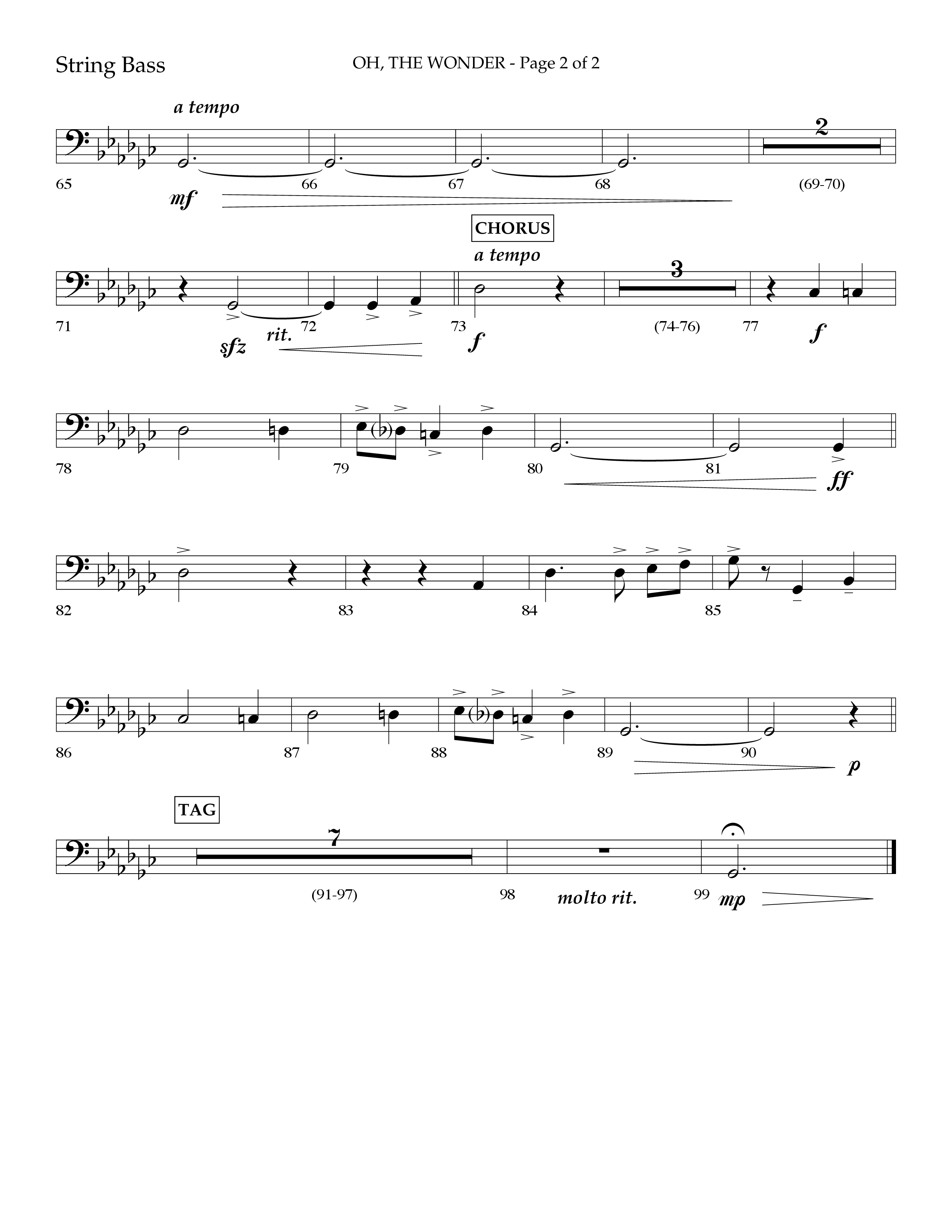 Oh The Wonder (Choral Anthem SATB) String Bass (Lifeway Choral / Arr. Travis Cottrell / Orch. Danny Mitchell)