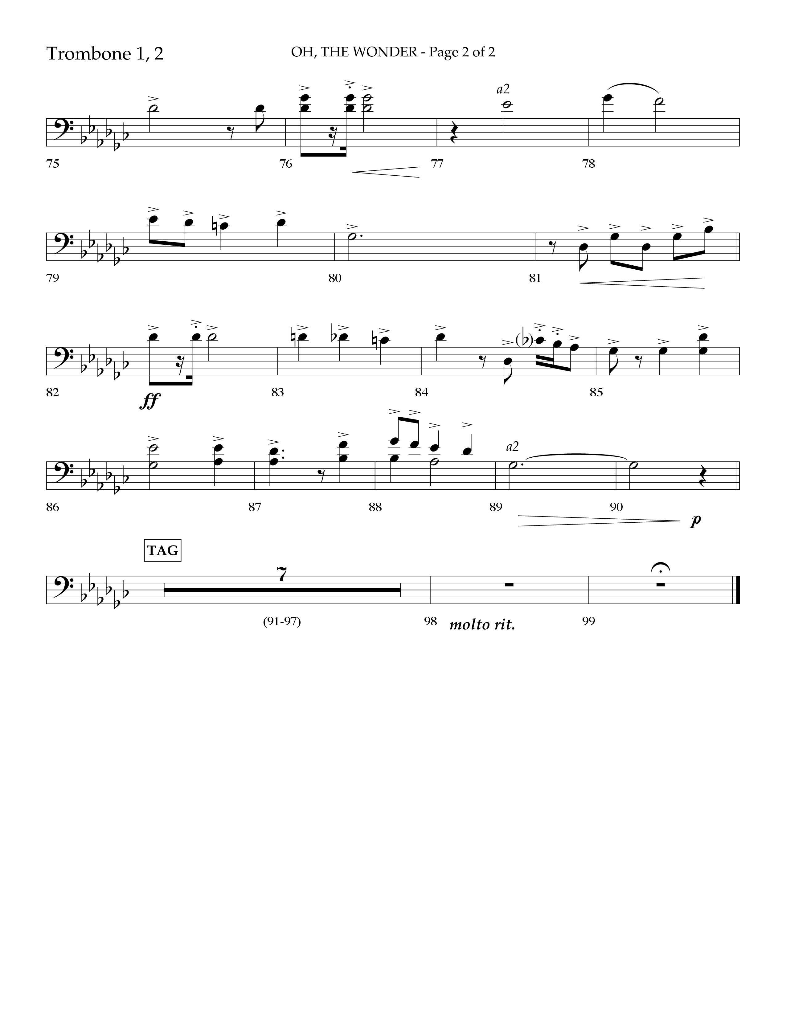 Oh The Wonder (Choral Anthem SATB) Trombone 1/2 (Lifeway Choral / Arr. Travis Cottrell / Orch. Danny Mitchell)