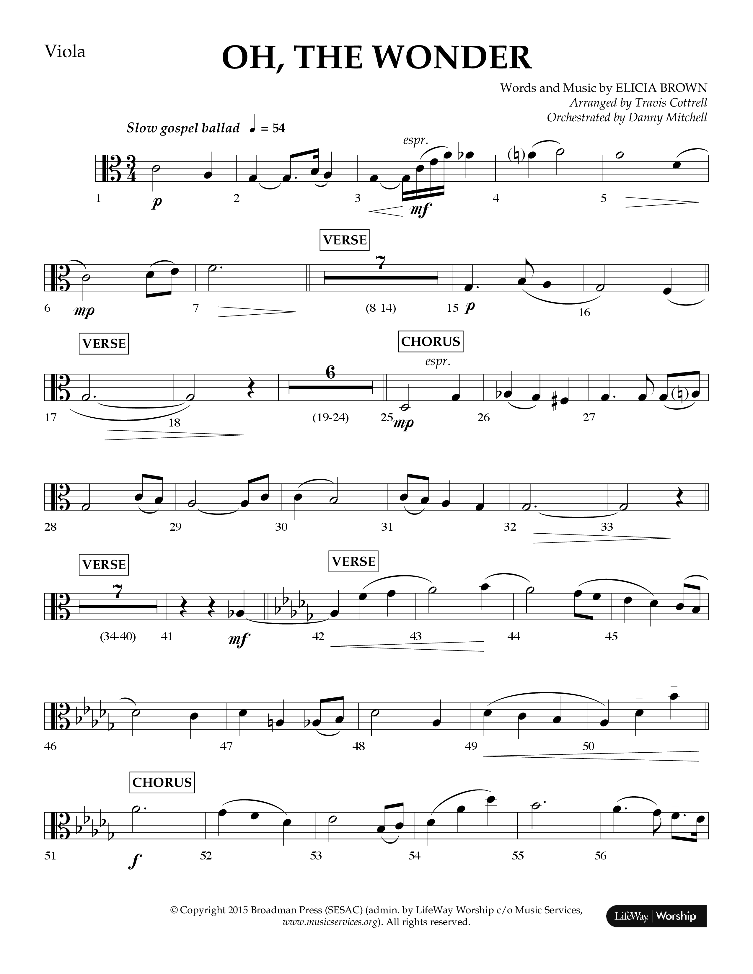 Oh The Wonder (Choral Anthem SATB) Viola (Lifeway Choral / Arr. Travis Cottrell / Orch. Danny Mitchell)