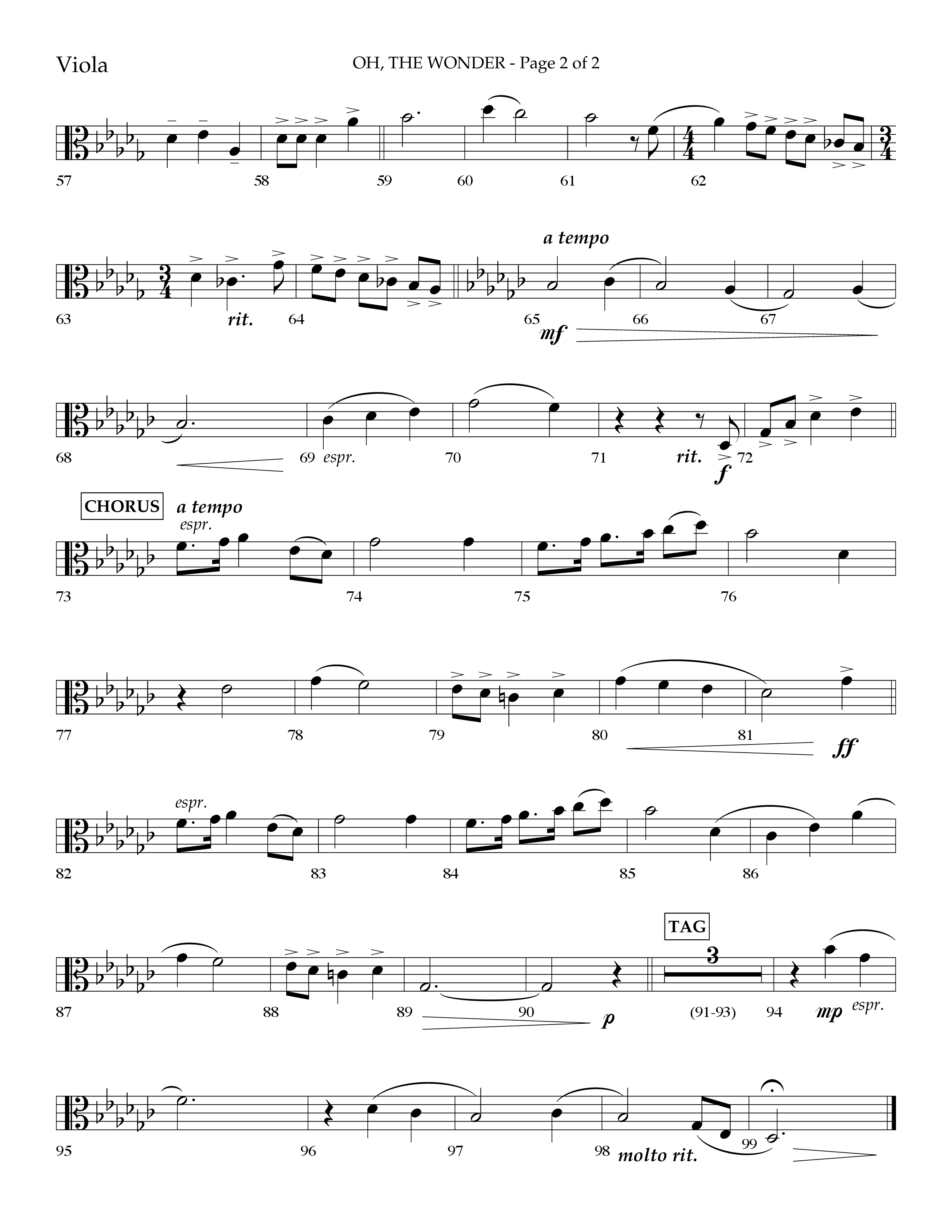 Oh The Wonder (Choral Anthem SATB) Viola (Lifeway Choral / Arr. Travis Cottrell / Orch. Danny Mitchell)