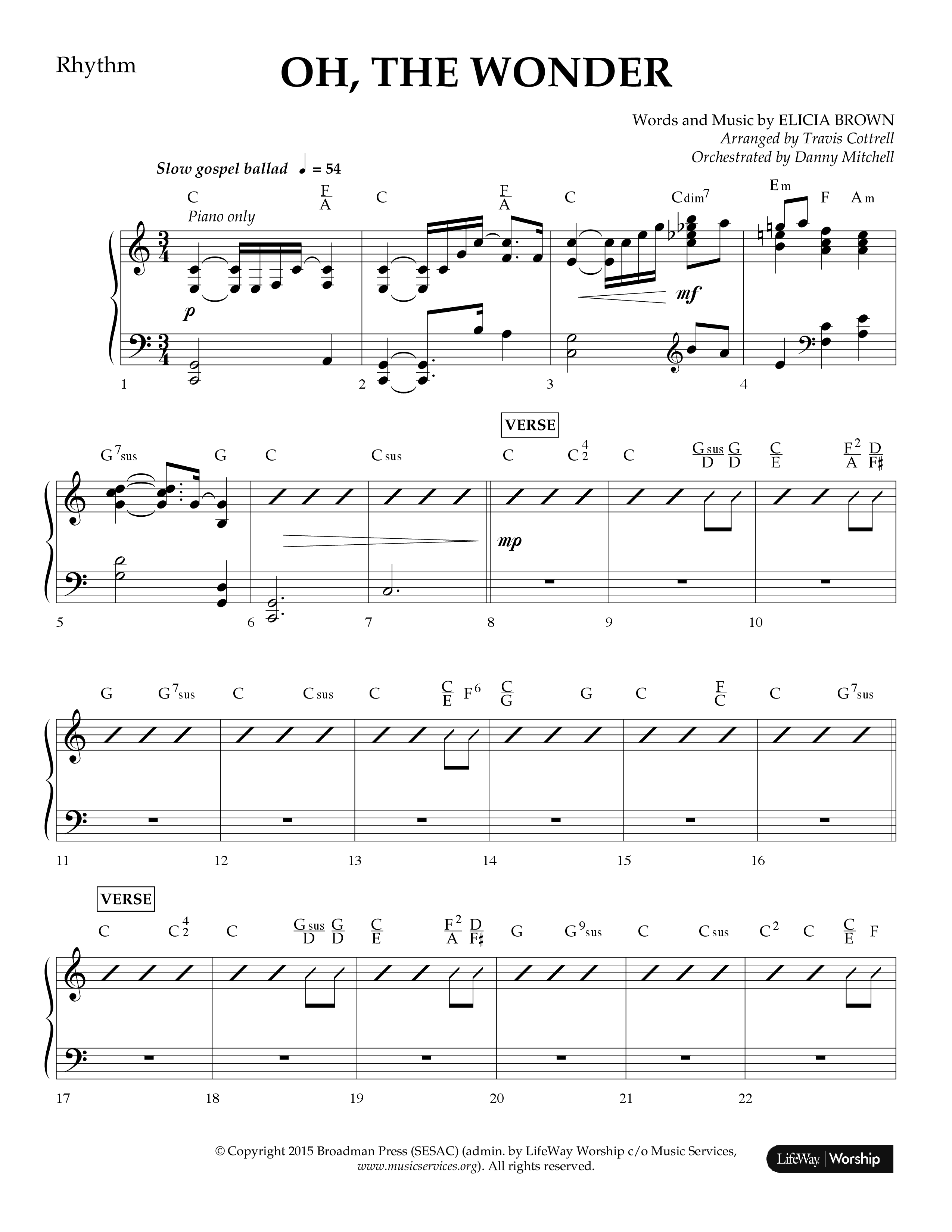 Oh The Wonder (Choral Anthem SATB) Lead Melody & Rhythm (Lifeway Choral / Arr. Travis Cottrell / Orch. Danny Mitchell)