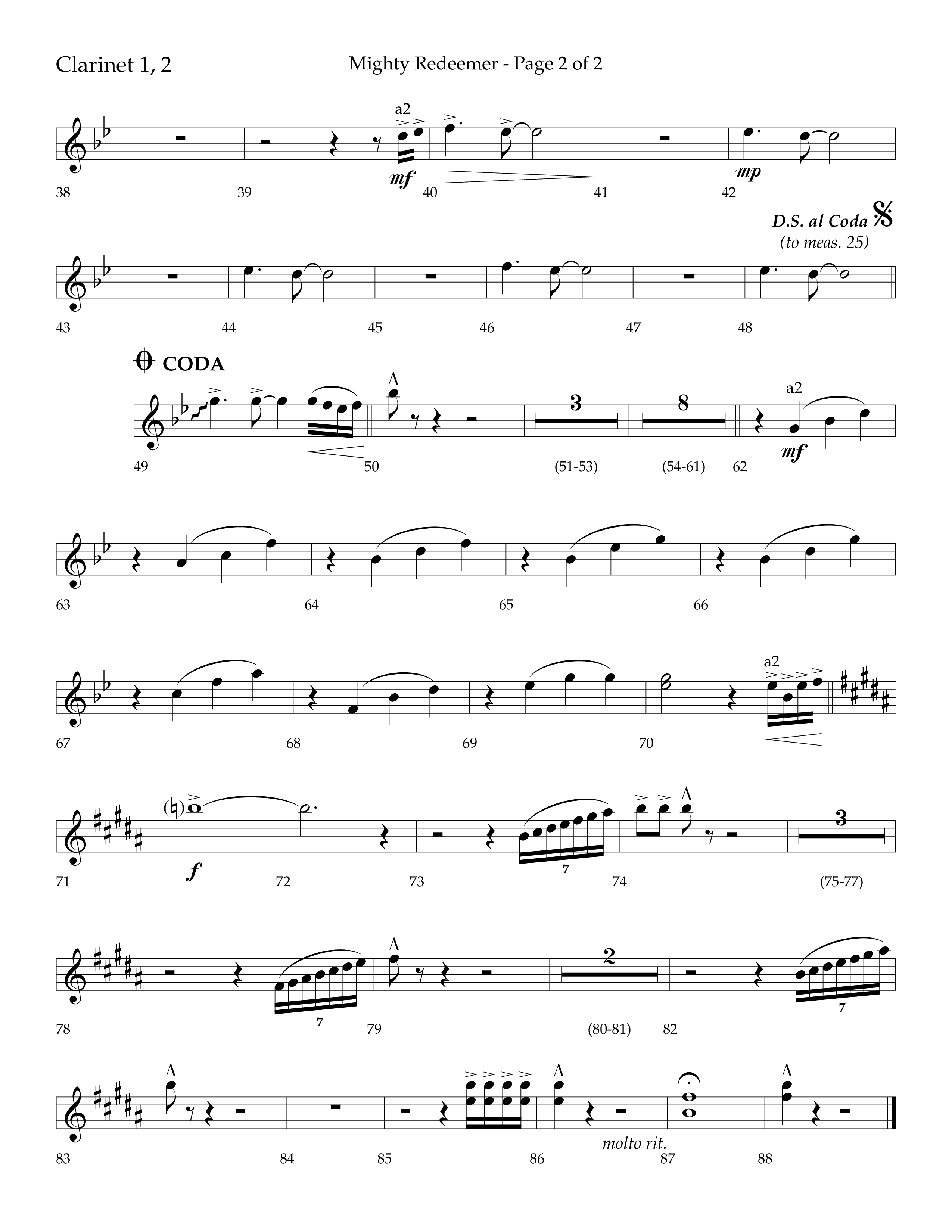 Mighty Redeemer (Choral Anthem SATB) Clarinet 1/2 (Lifeway Choral / Arr. Ken Barker / Orch. Ric Domenico)