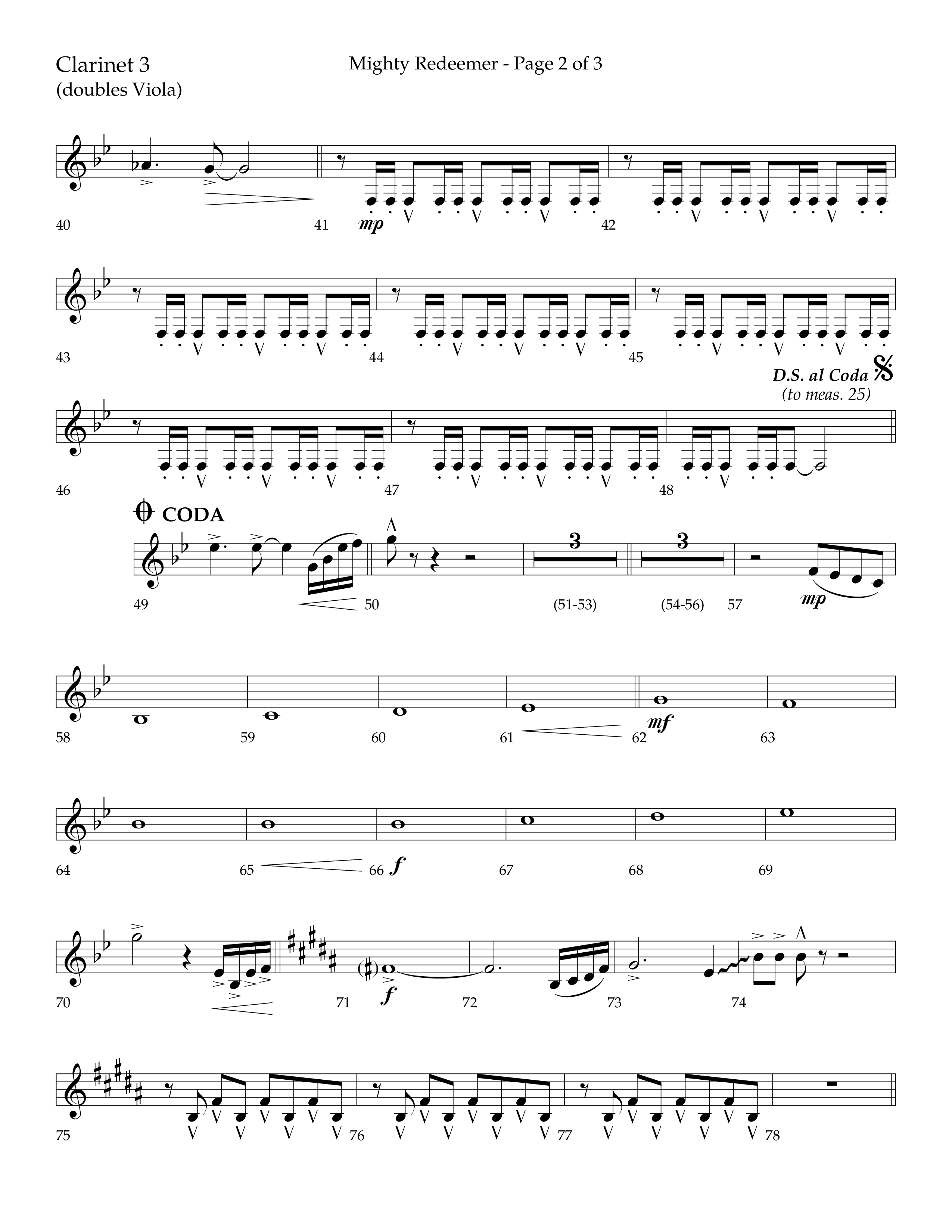 Mighty Redeemer (Choral Anthem SATB) Clarinet 3 (Lifeway Choral / Arr. Ken Barker / Orch. Ric Domenico)