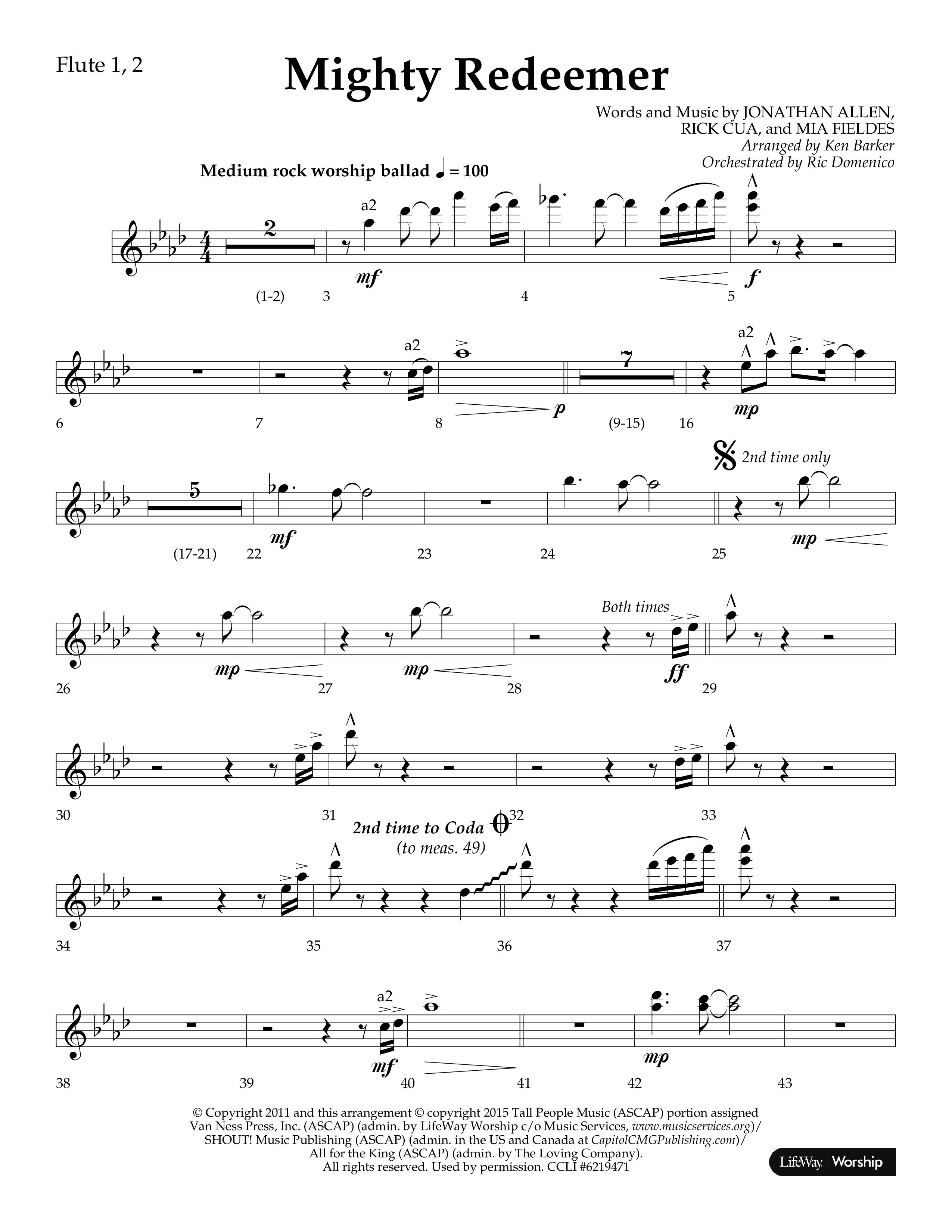 Mighty Redeemer (Choral Anthem SATB) Flute 1/2 (Lifeway Choral / Arr. Ken Barker / Orch. Ric Domenico)