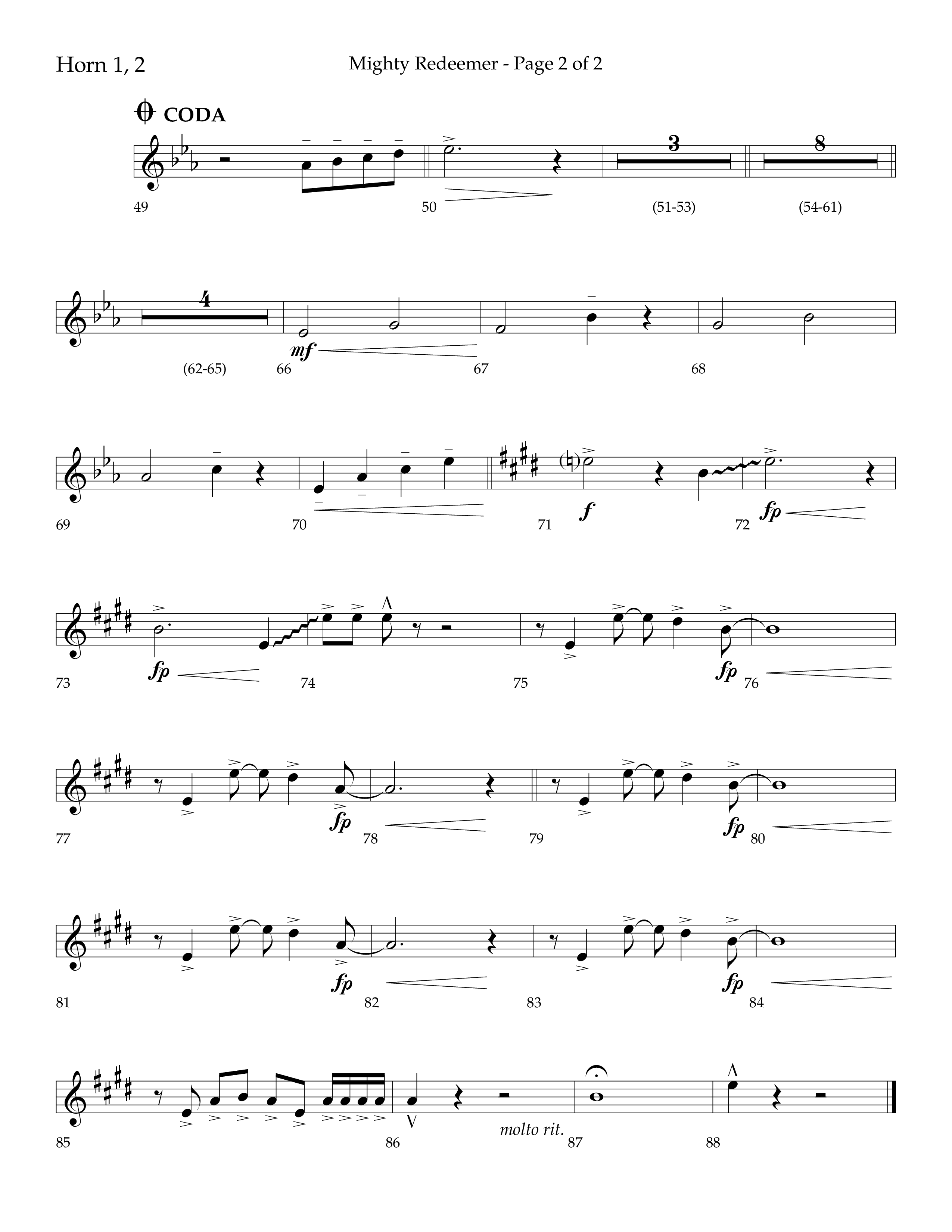 Mighty Redeemer (Choral Anthem SATB) French Horn 1/2 (Lifeway Choral / Arr. Ken Barker / Orch. Ric Domenico)