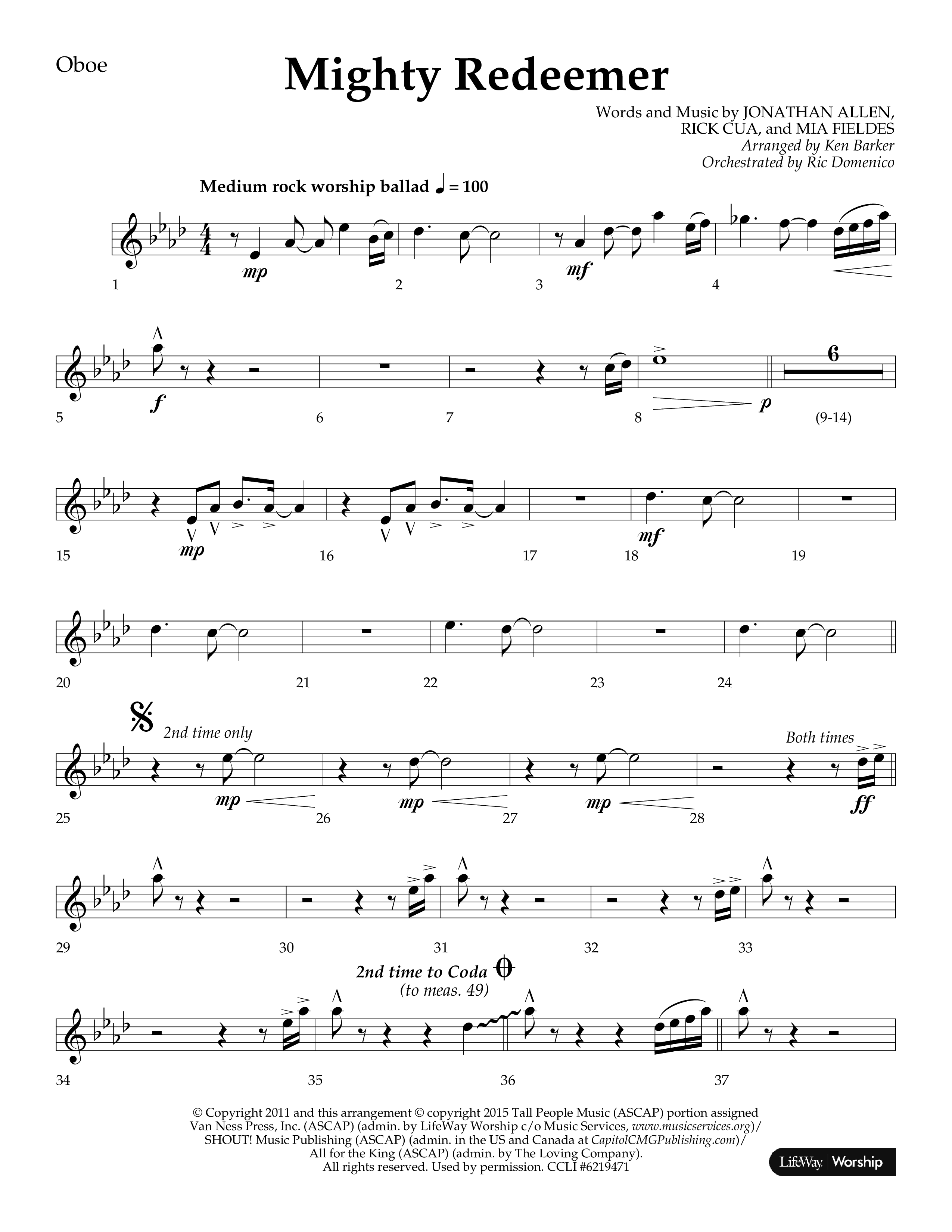 Mighty Redeemer (Choral Anthem SATB) Oboe (Lifeway Choral / Arr. Ken Barker / Orch. Ric Domenico)