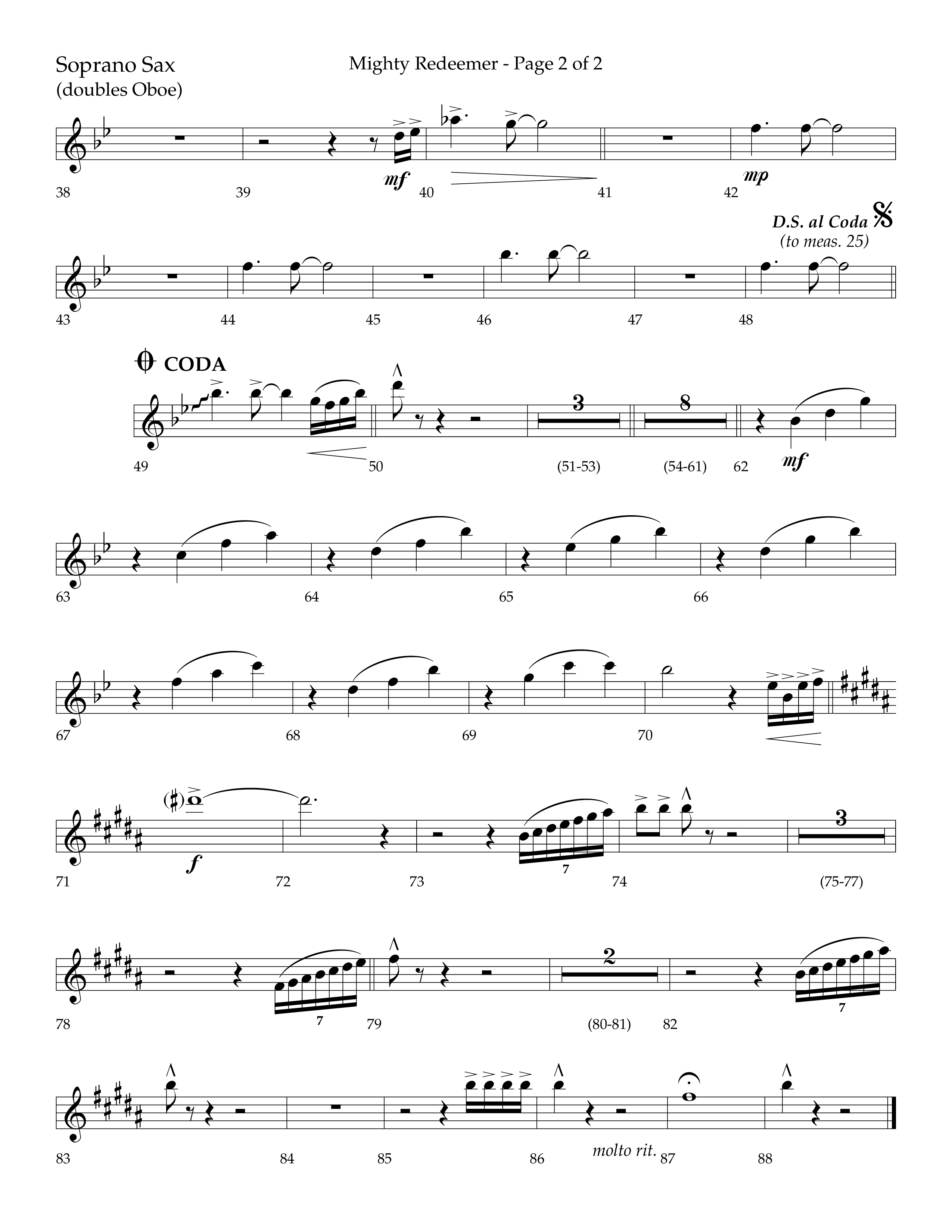 Mighty Redeemer (Choral Anthem SATB) Soprano Sax (Lifeway Choral / Arr. Ken Barker / Orch. Ric Domenico)