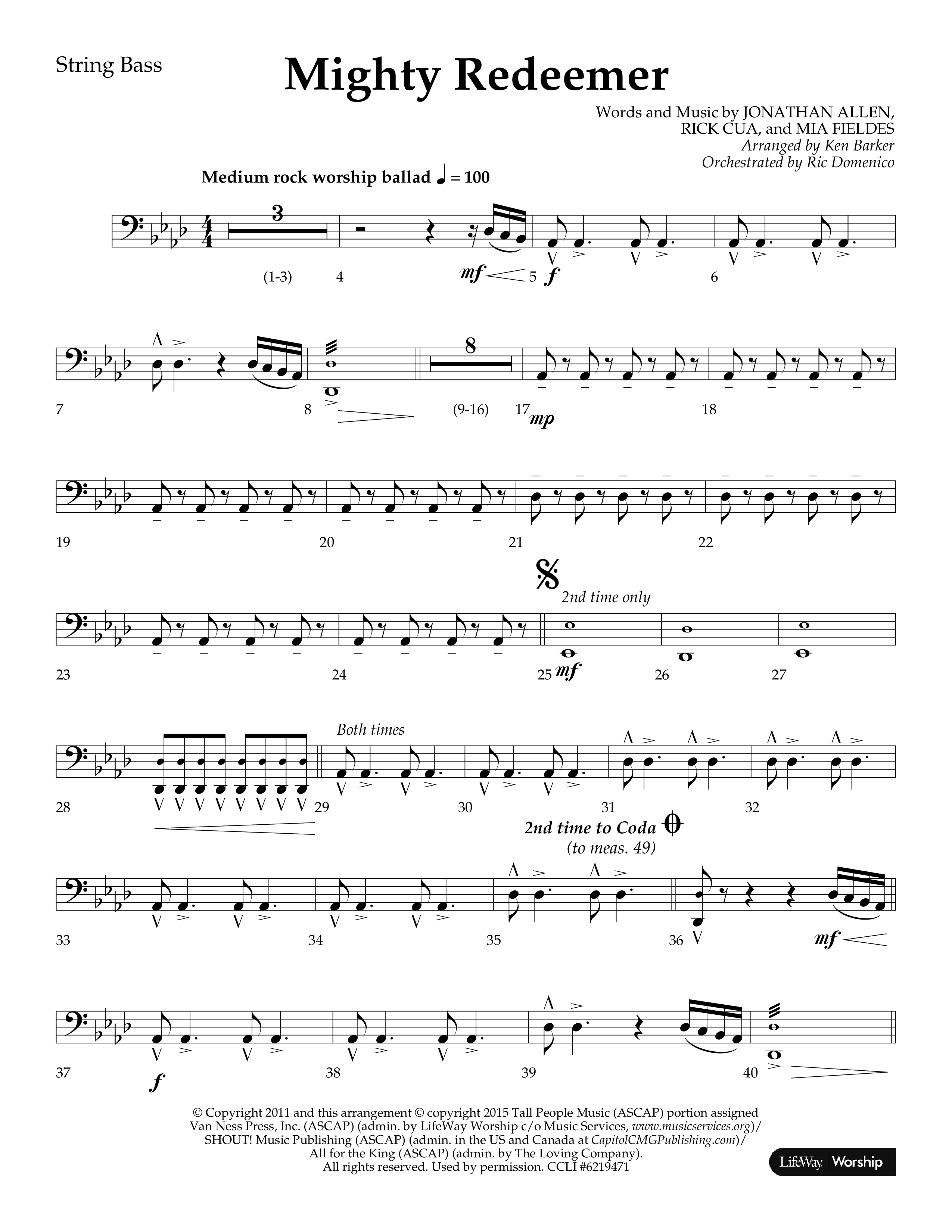 Mighty Redeemer (Choral Anthem SATB) String Bass (Lifeway Choral / Arr. Ken Barker / Orch. Ric Domenico)