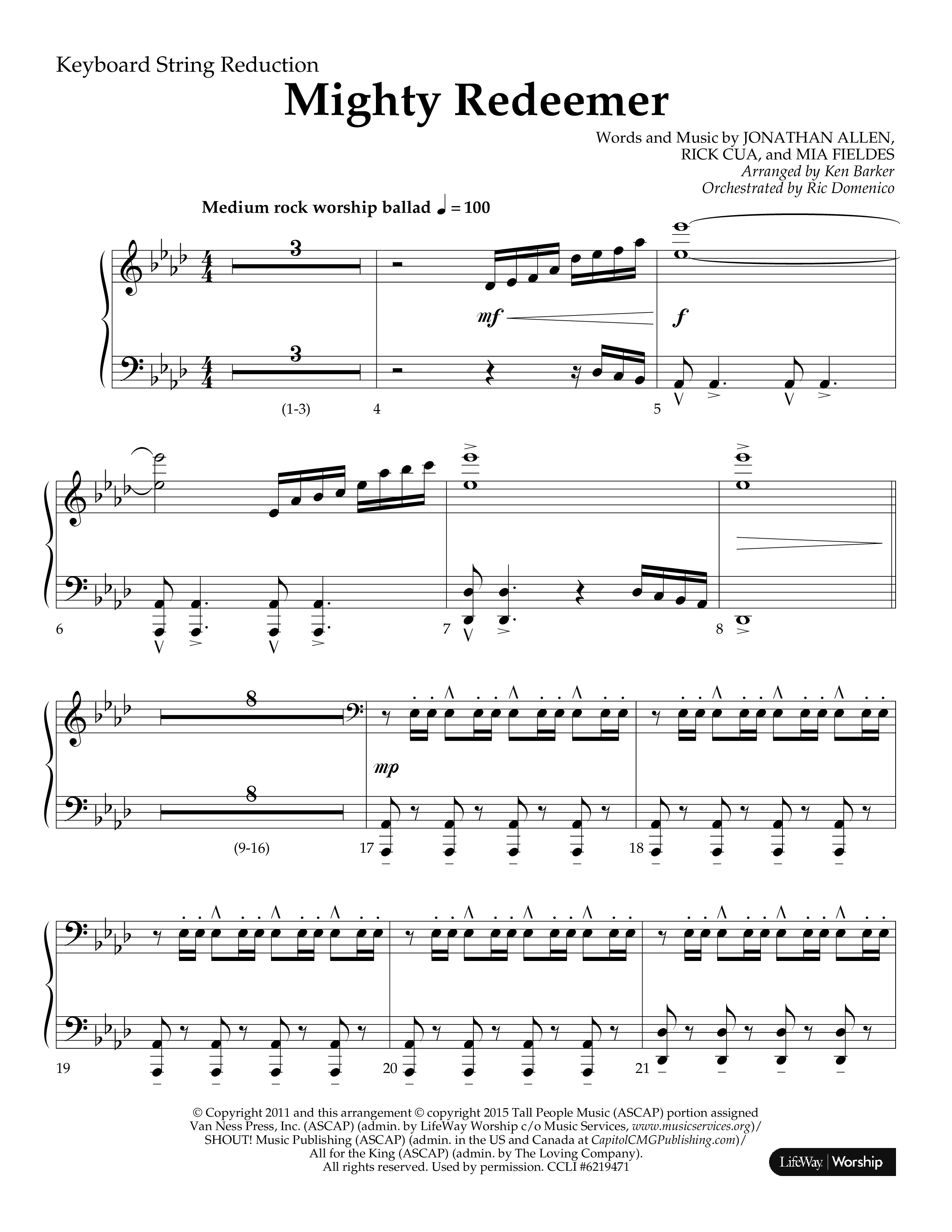 Mighty Redeemer (Choral Anthem SATB) String Reduction (Lifeway Choral / Arr. Ken Barker / Orch. Ric Domenico)