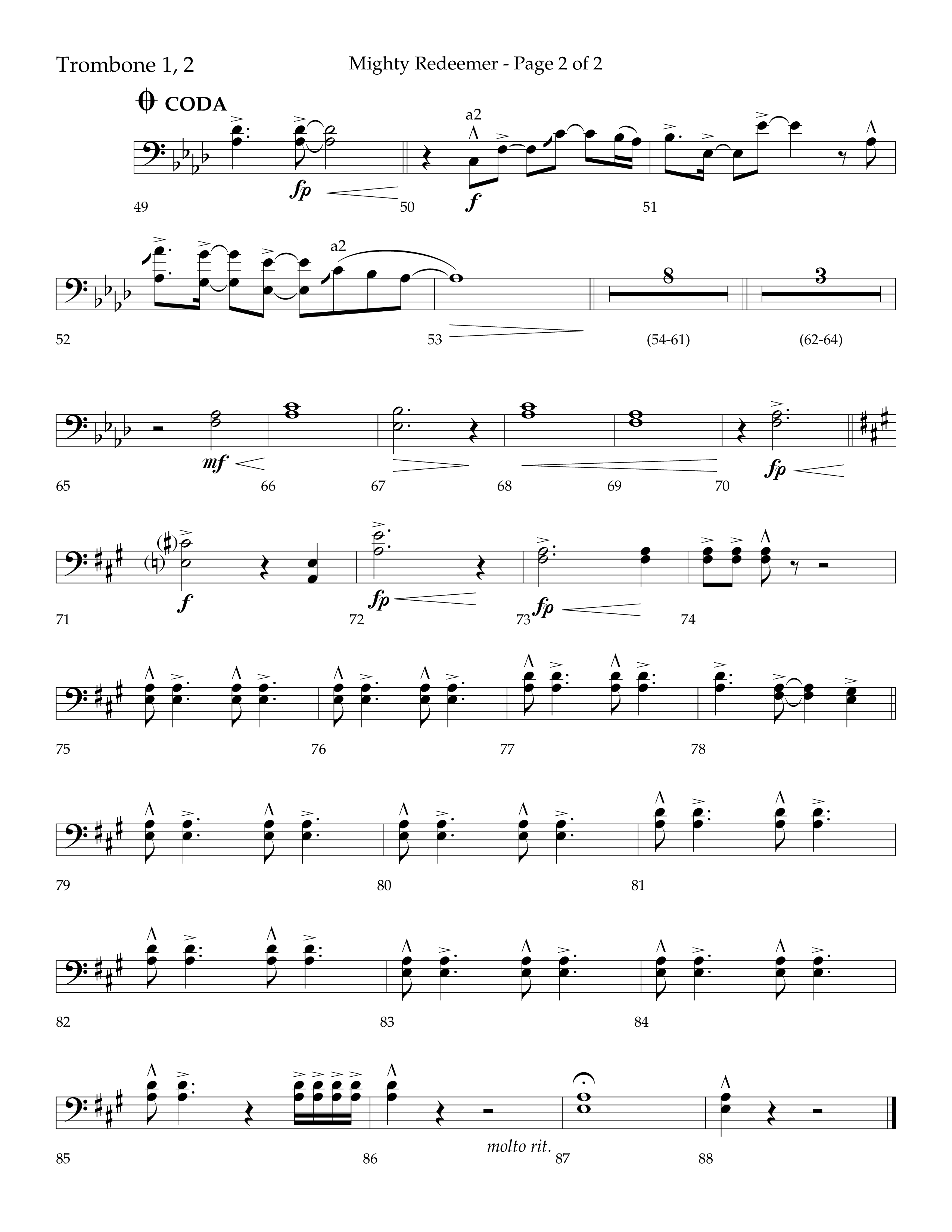 Mighty Redeemer (Choral Anthem SATB) Trombone 1/2 (Lifeway Choral / Arr. Ken Barker / Orch. Ric Domenico)