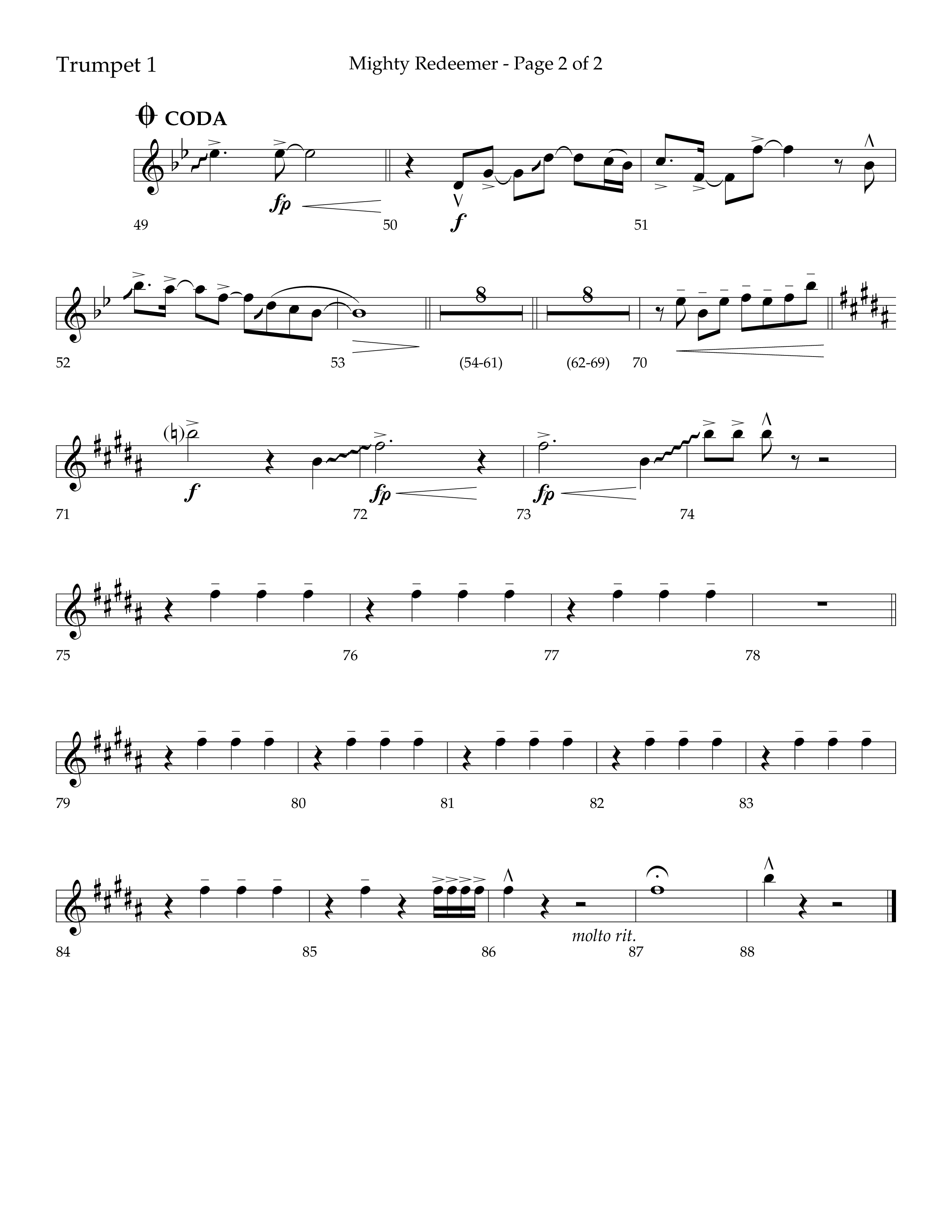 Mighty Redeemer (Choral Anthem SATB) Trumpet 1 (Lifeway Choral / Arr. Ken Barker / Orch. Ric Domenico)