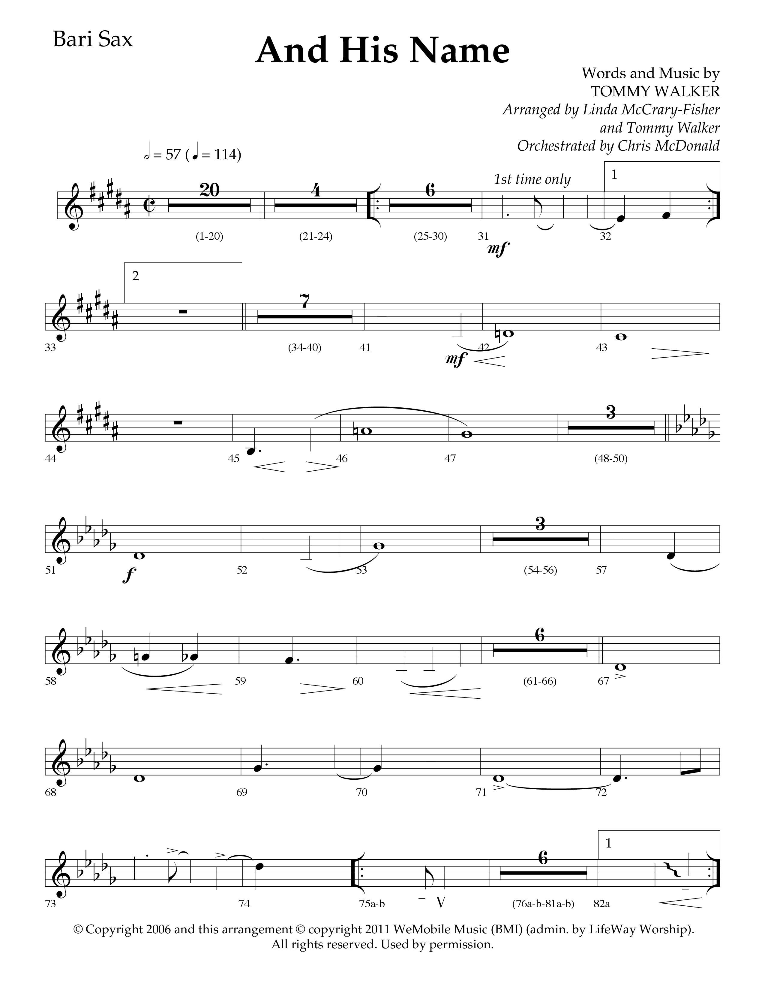 And His Name (Choral Anthem SATB) Bari Sax (Lifeway Choral / Arr. Linda McCrary-Fisher / Arr. Tommy Walker / Orch. Chris McDonald)