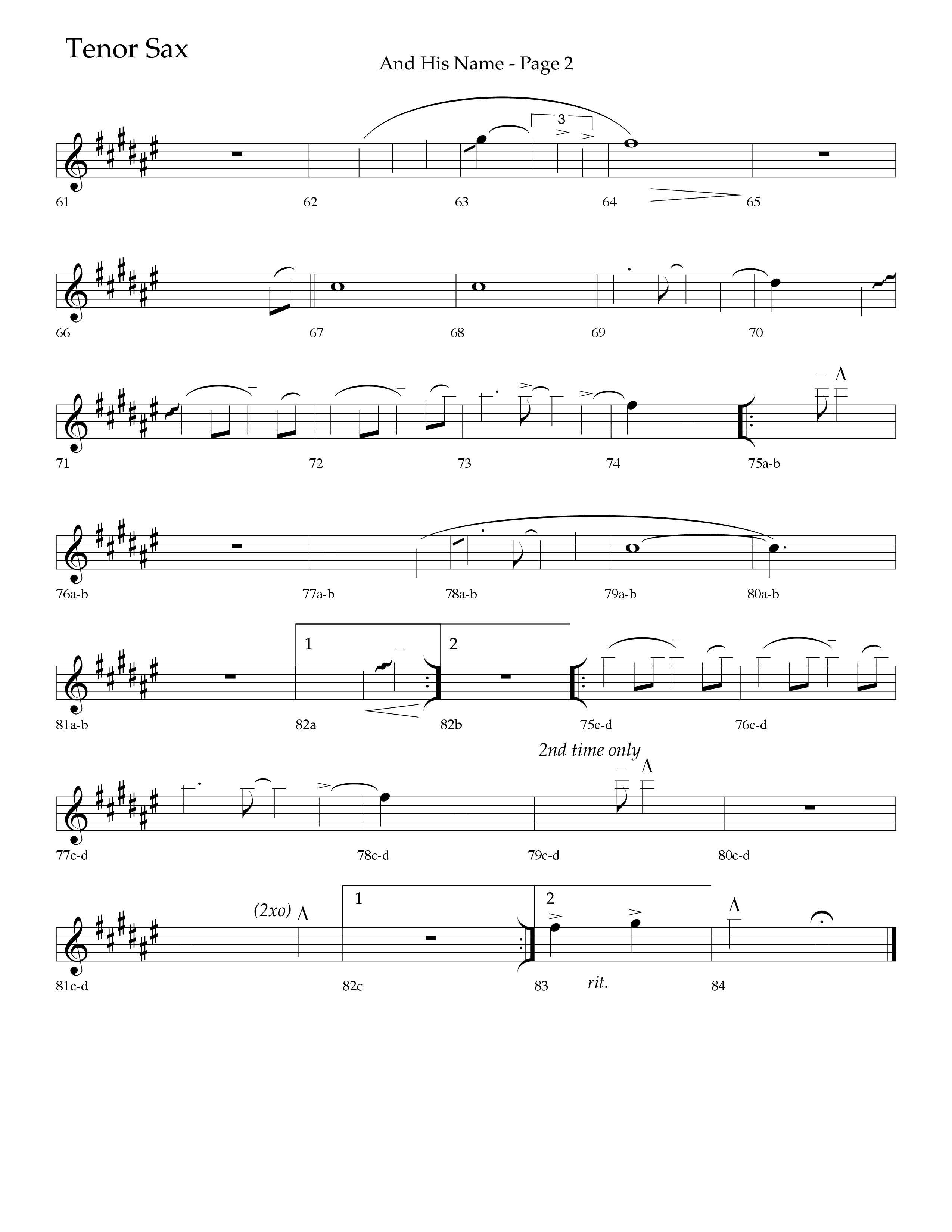 And His Name (Choral Anthem SATB) Tenor Sax 1 (Lifeway Choral / Arr. Linda McCrary-Fisher / Arr. Tommy Walker / Orch. Chris McDonald)