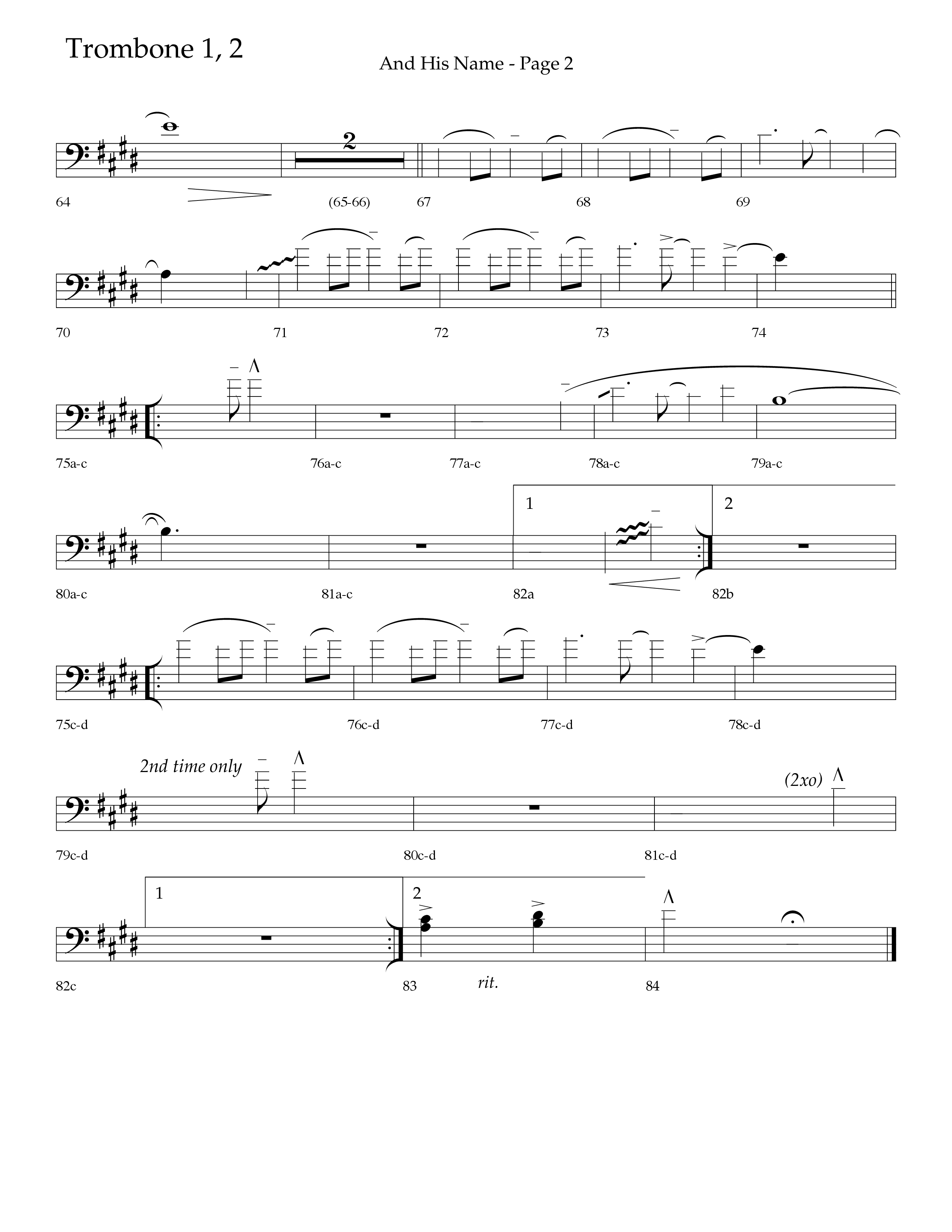 And His Name (Choral Anthem SATB) Trombone 1/2 (Lifeway Choral / Arr. Linda McCrary-Fisher / Arr. Tommy Walker / Orch. Chris McDonald)