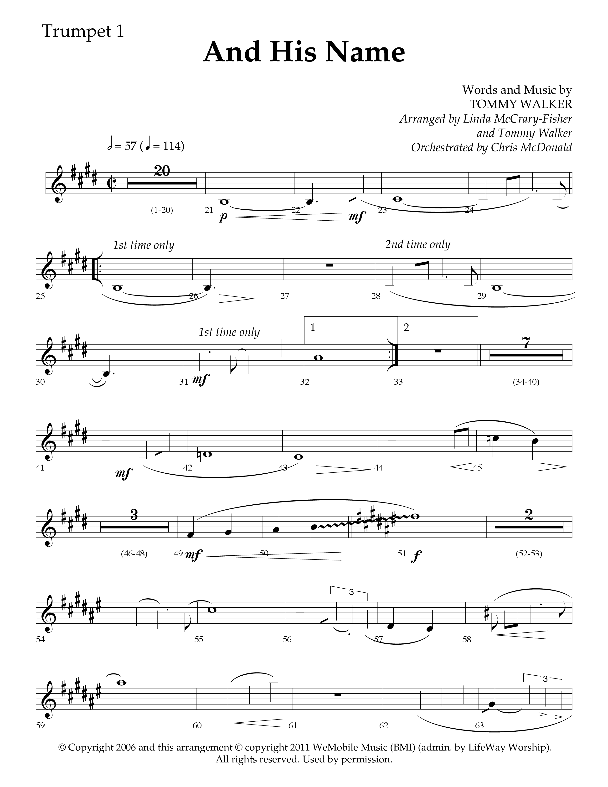 And His Name (Choral Anthem SATB) Trumpet 1 (Lifeway Choral / Arr. Linda McCrary-Fisher / Arr. Tommy Walker / Orch. Chris McDonald)