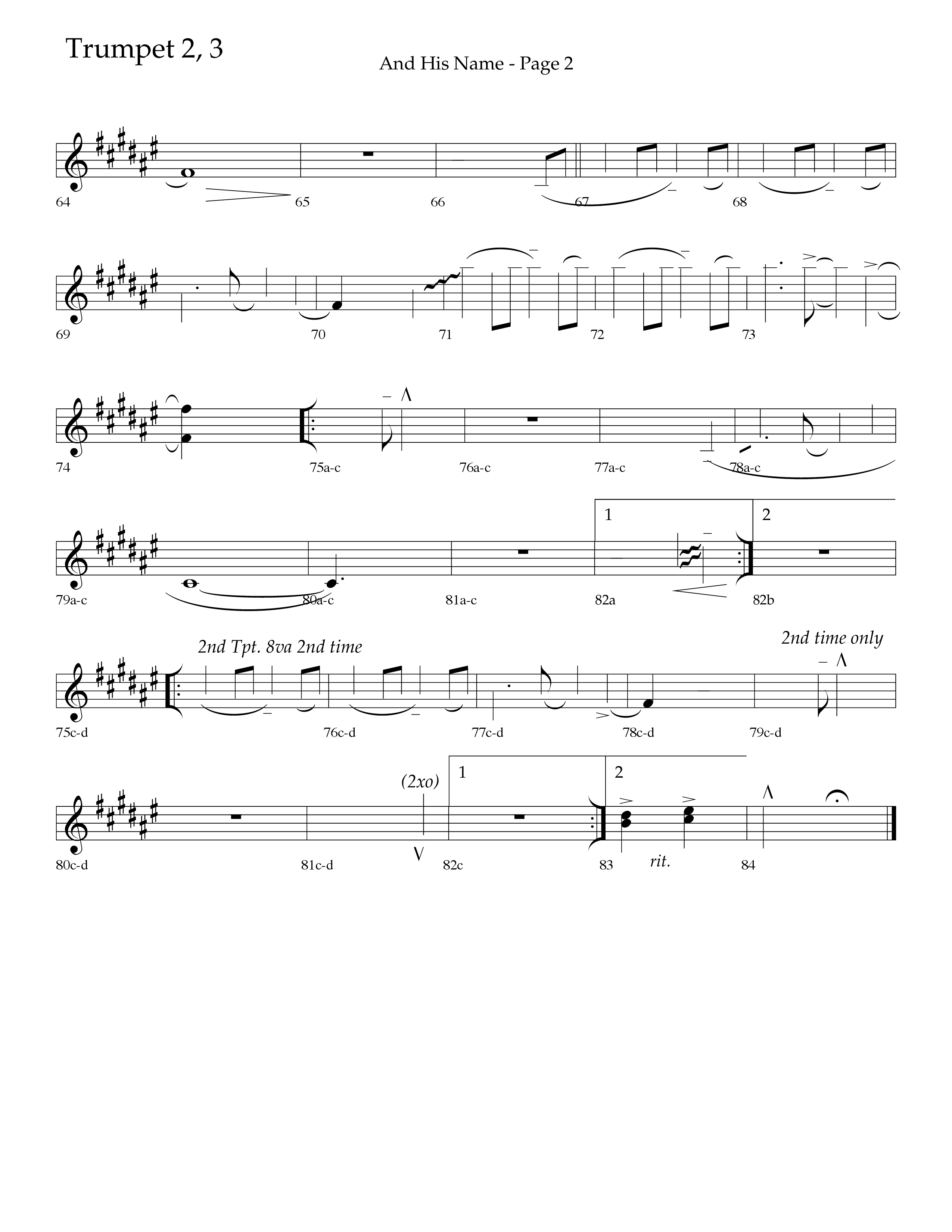 And His Name (Choral Anthem SATB) Trumpet 2/3 (Lifeway Choral / Arr. Linda McCrary-Fisher / Arr. Tommy Walker / Orch. Chris McDonald)