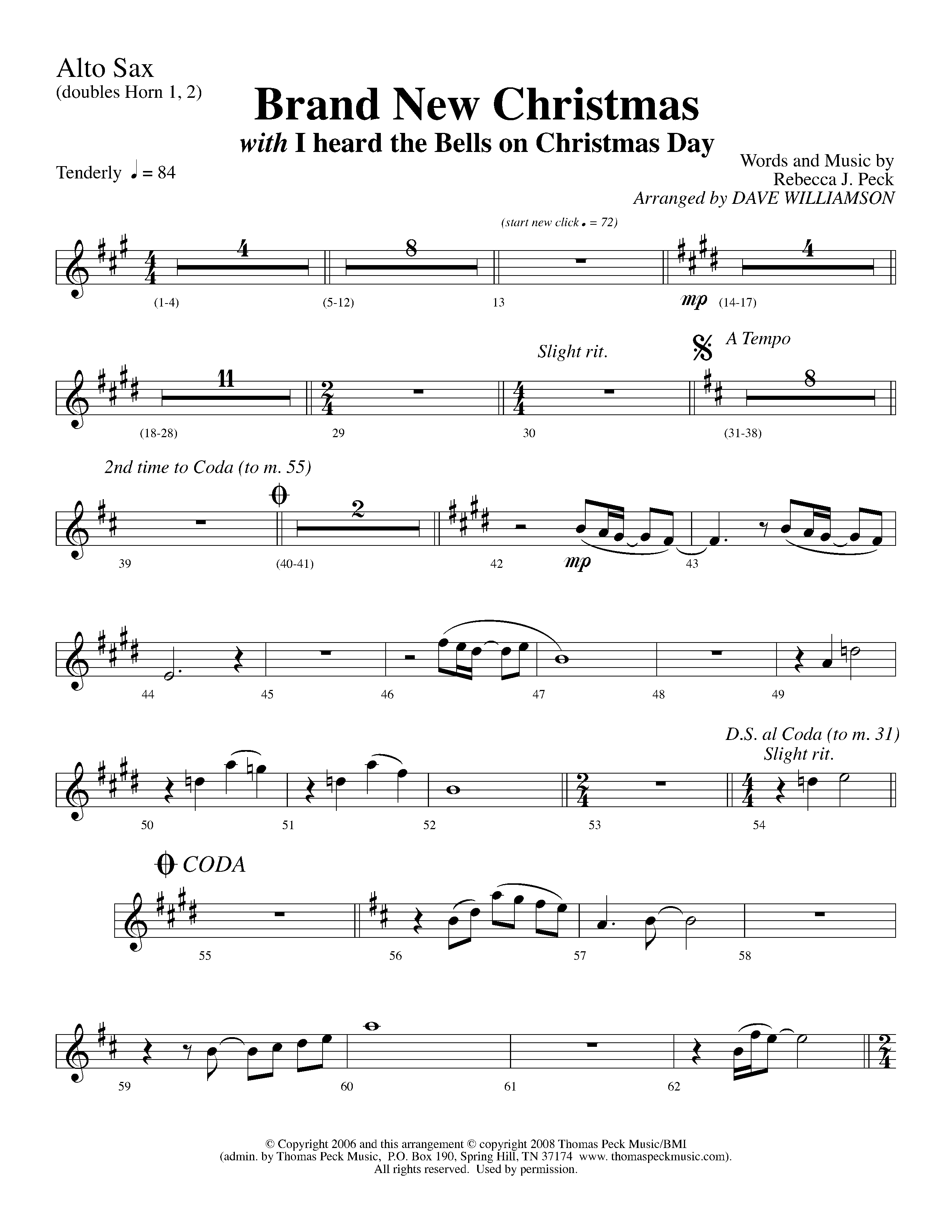 Brand New Christmas (Choral Anthem SATB) Alto Sax (Lifeway Choral / Arr. Dave Williamson)