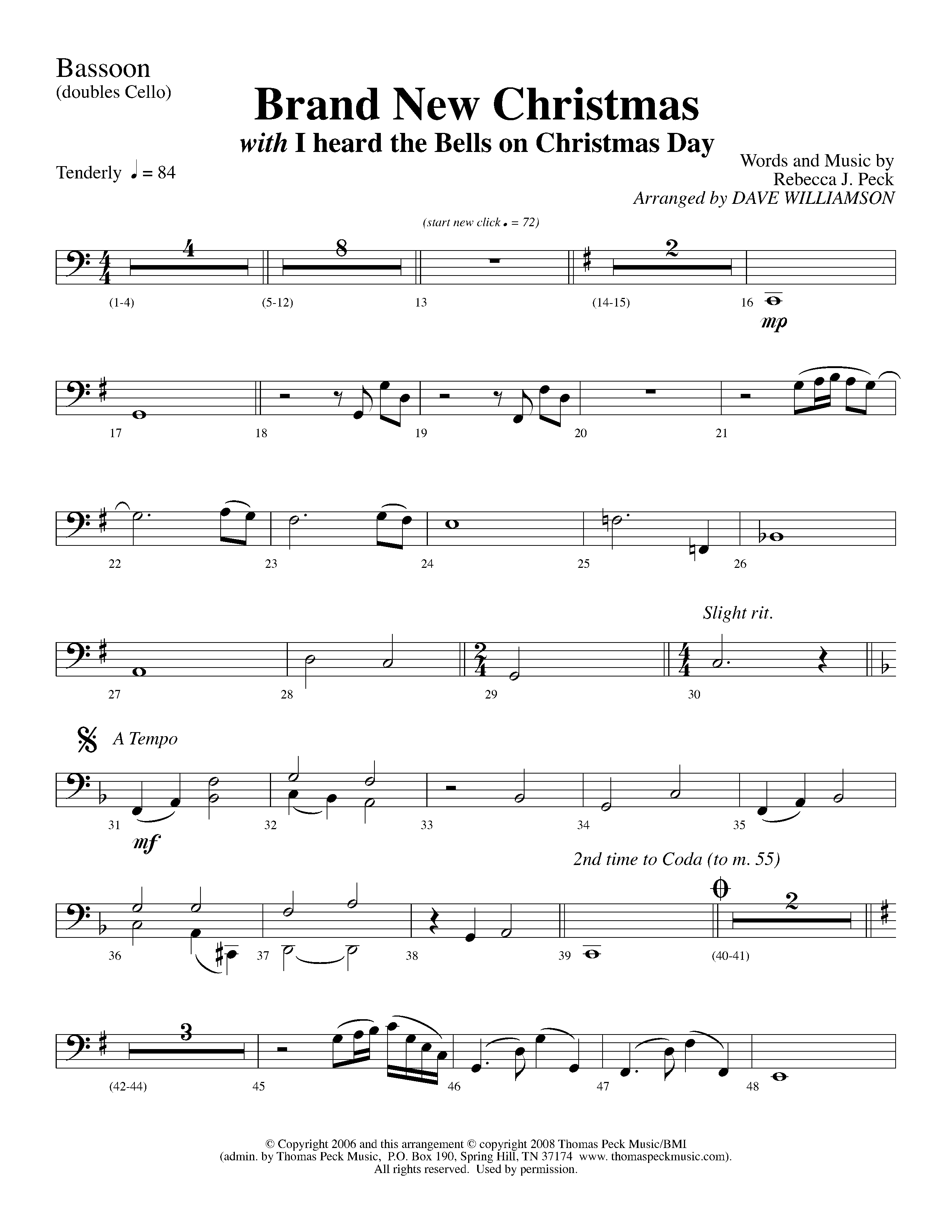 Brand New Christmas (Choral Anthem SATB) Bassoon (Lifeway Choral / Arr. Dave Williamson)