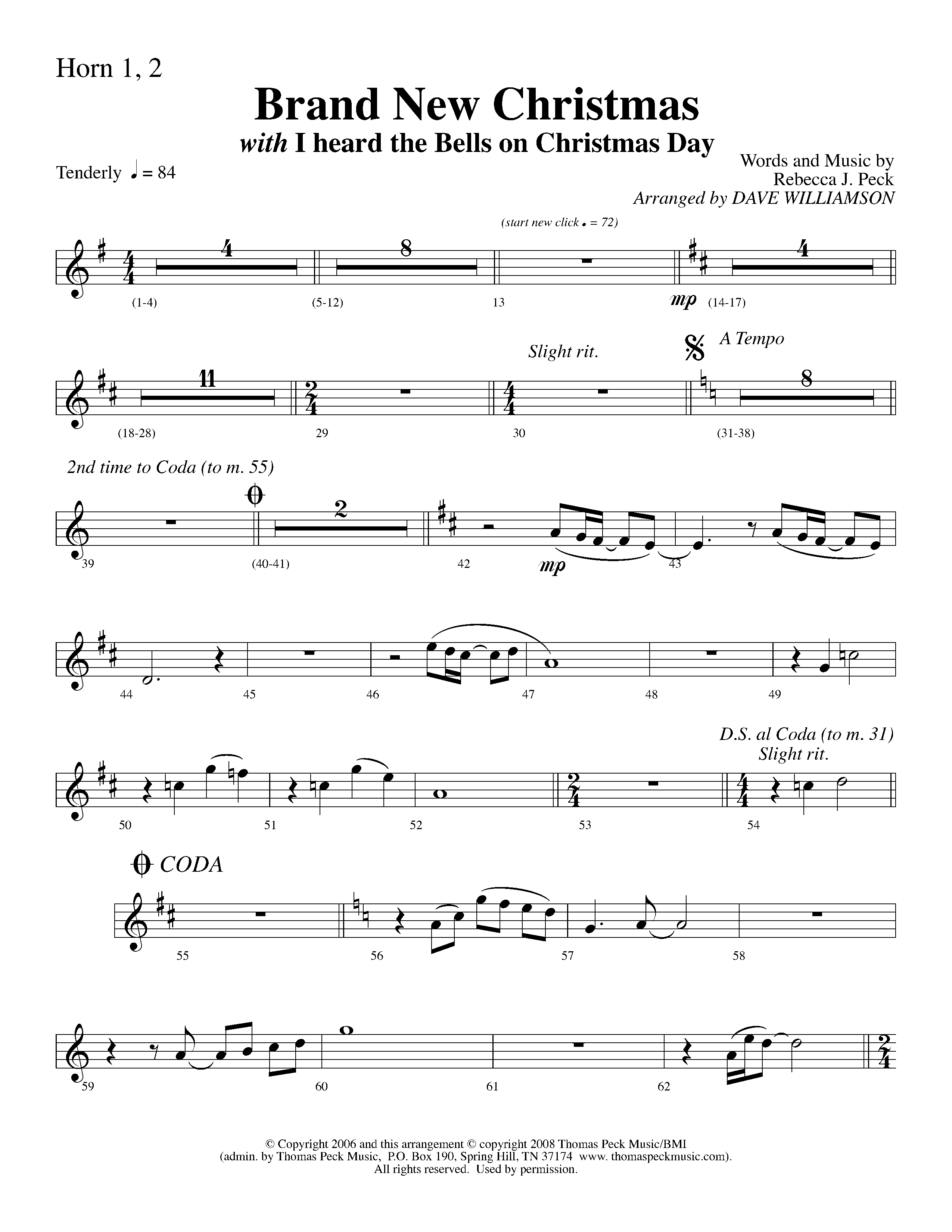 Brand New Christmas (Choral Anthem SATB) French Horn 1/2 (Lifeway Choral / Arr. Dave Williamson)