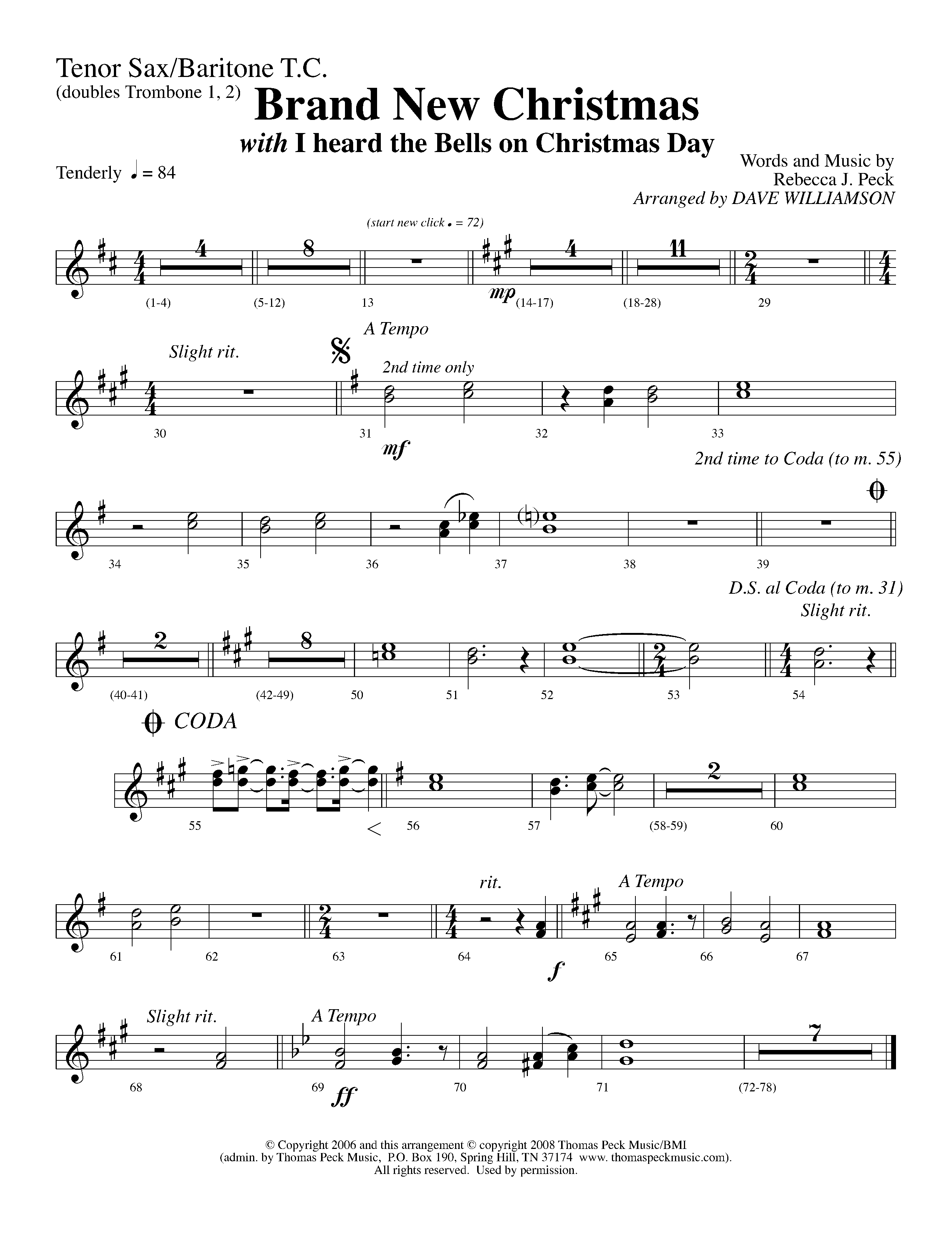 Brand New Christmas (Choral Anthem SATB) Tenor Sax/Baritone T.C. (Lifeway Choral / Arr. Dave Williamson)