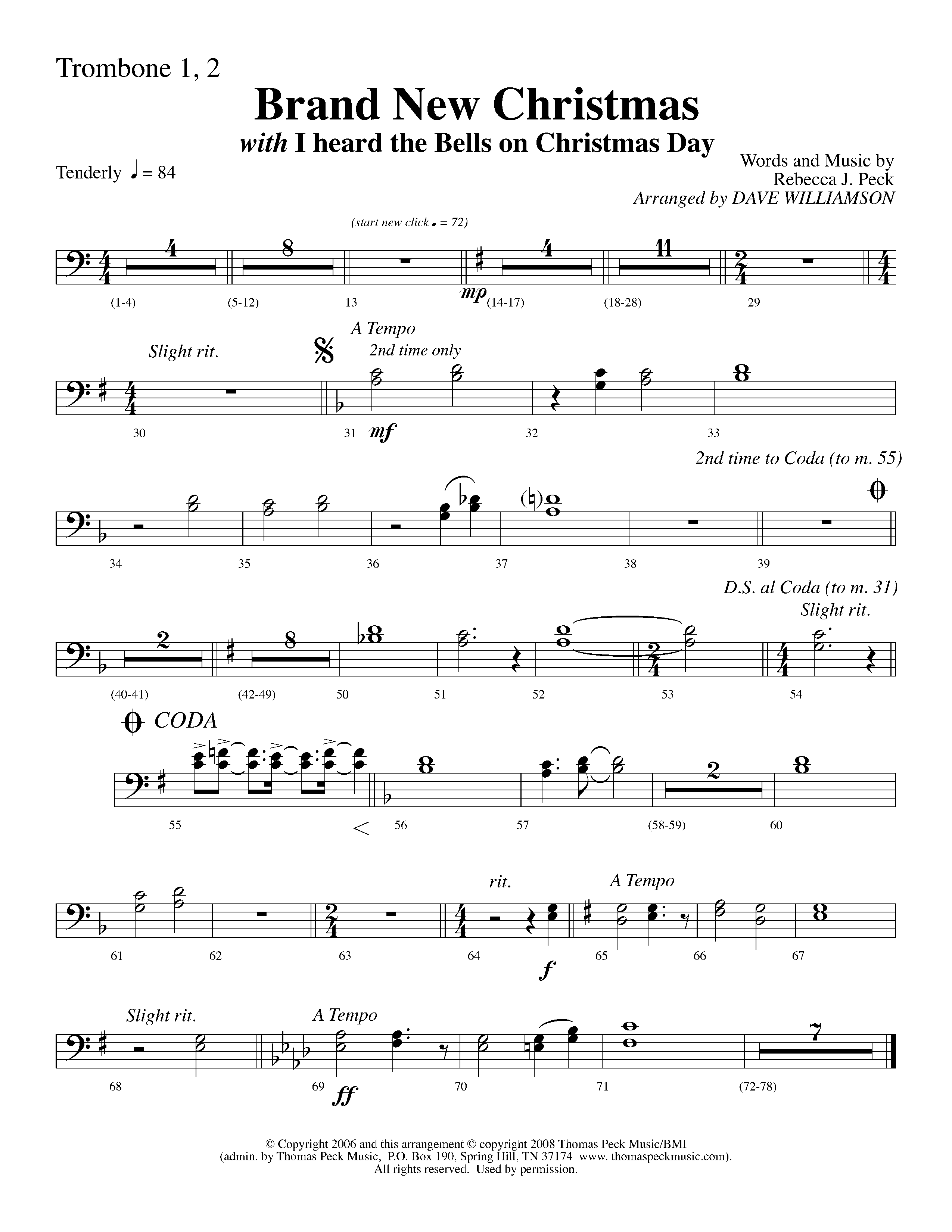 Brand New Christmas (Choral Anthem SATB) Trombone 1/2 (Lifeway Choral / Arr. Dave Williamson)