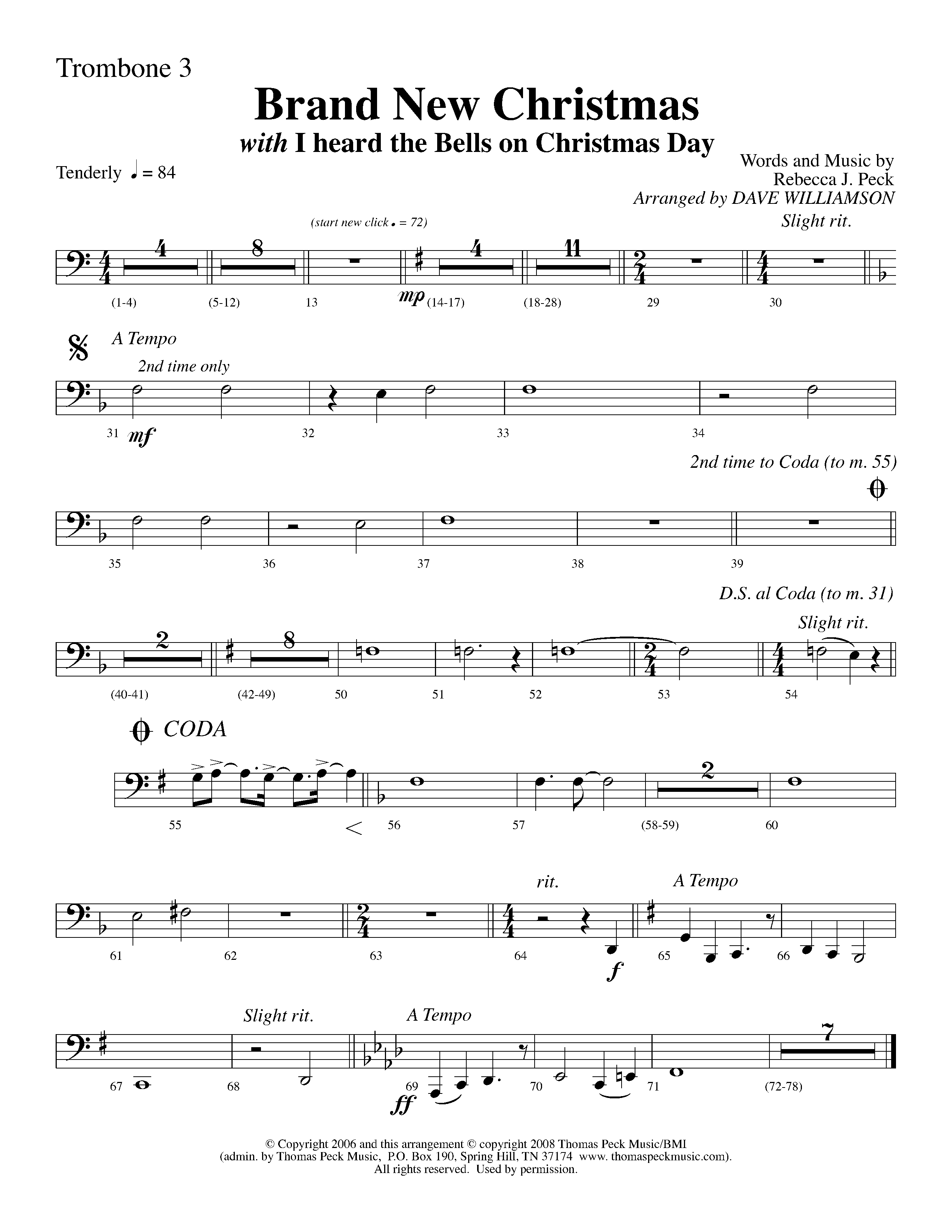 Brand New Christmas (Choral Anthem SATB) Trombone 3 (Lifeway Choral / Arr. Dave Williamson)
