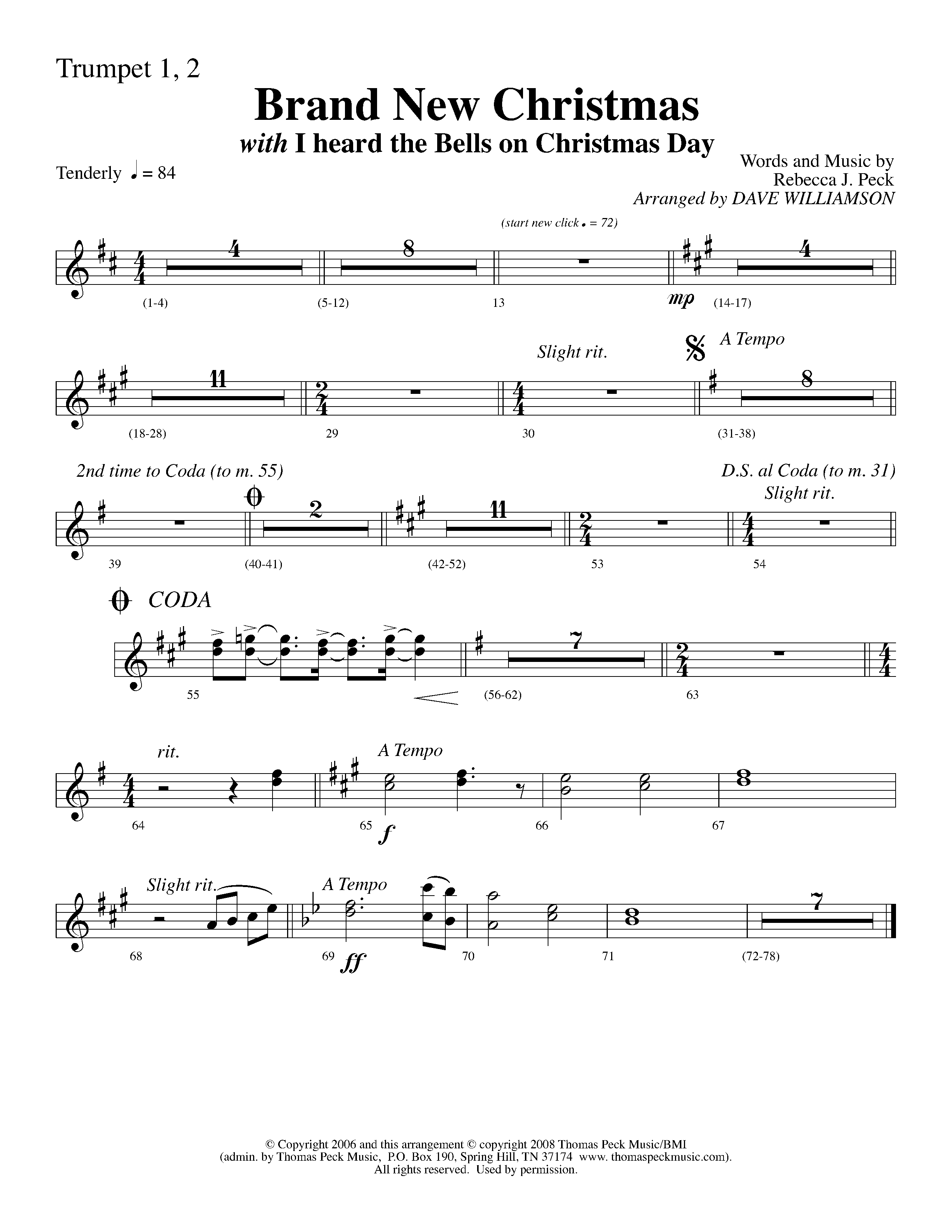 Brand New Christmas (Choral Anthem SATB) Trumpet 1,2 (Lifeway Choral / Arr. Dave Williamson)
