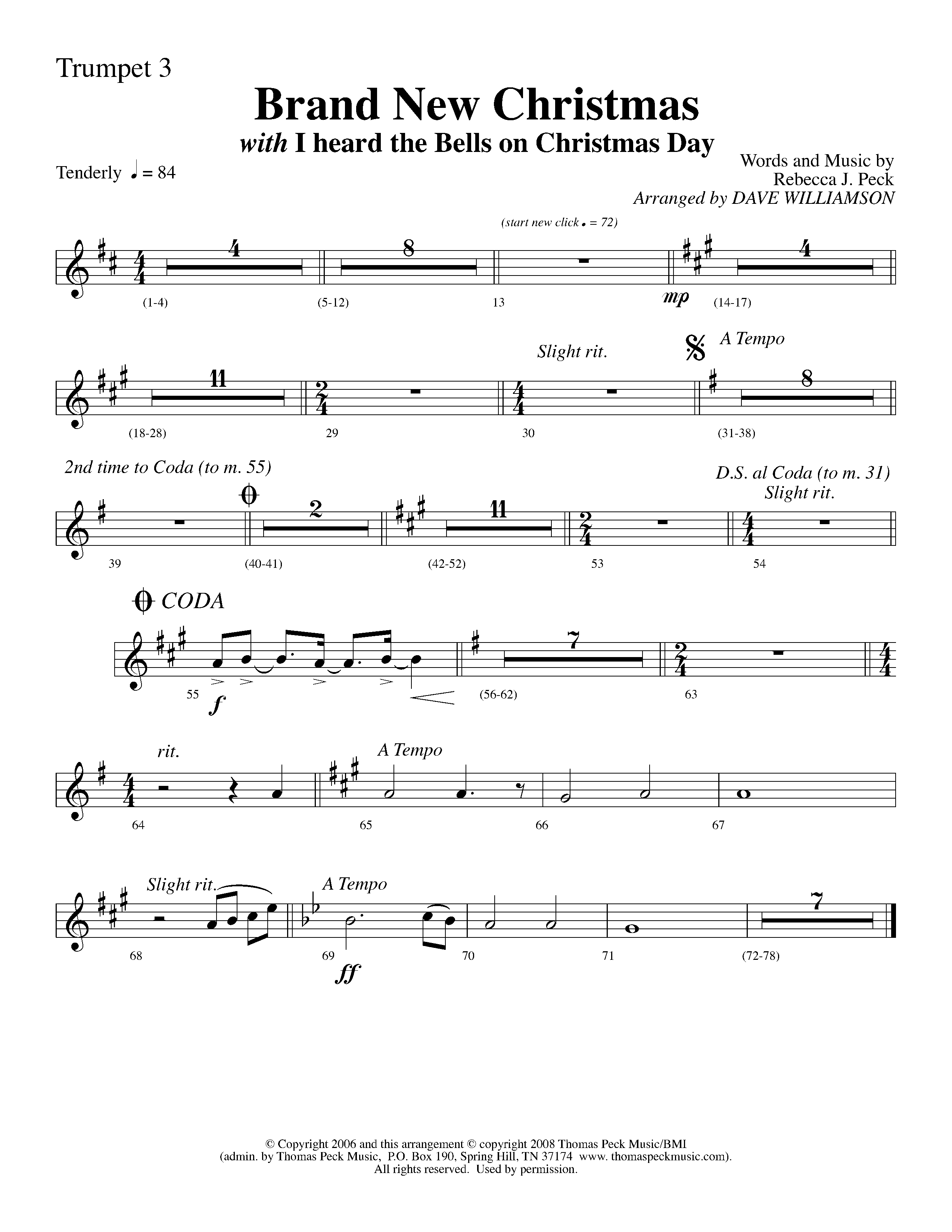 Brand New Christmas (Choral Anthem SATB) Trumpet 3 (Lifeway Choral / Arr. Dave Williamson)