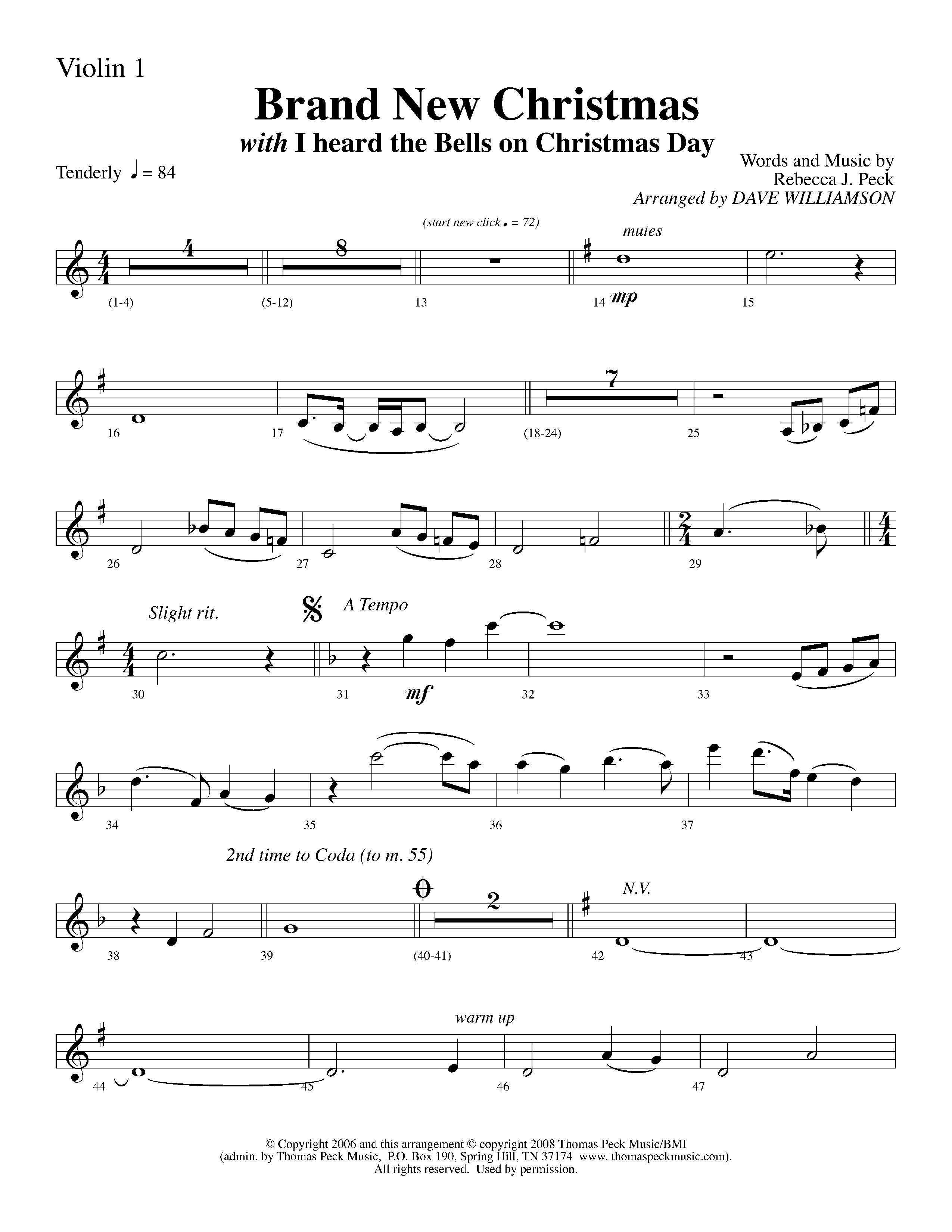 Brand New Christmas (Choral Anthem SATB) Violin 1 (Lifeway Choral / Arr. Dave Williamson)