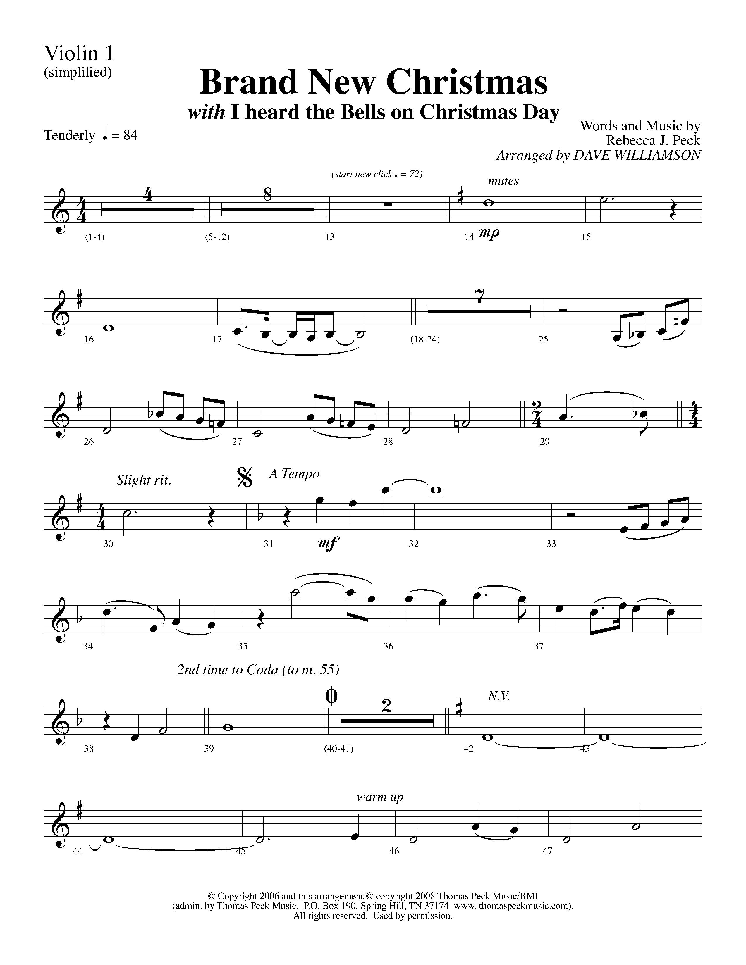 Brand New Christmas (Choral Anthem SATB) Violin 1 (Lifeway Choral / Arr. Dave Williamson)