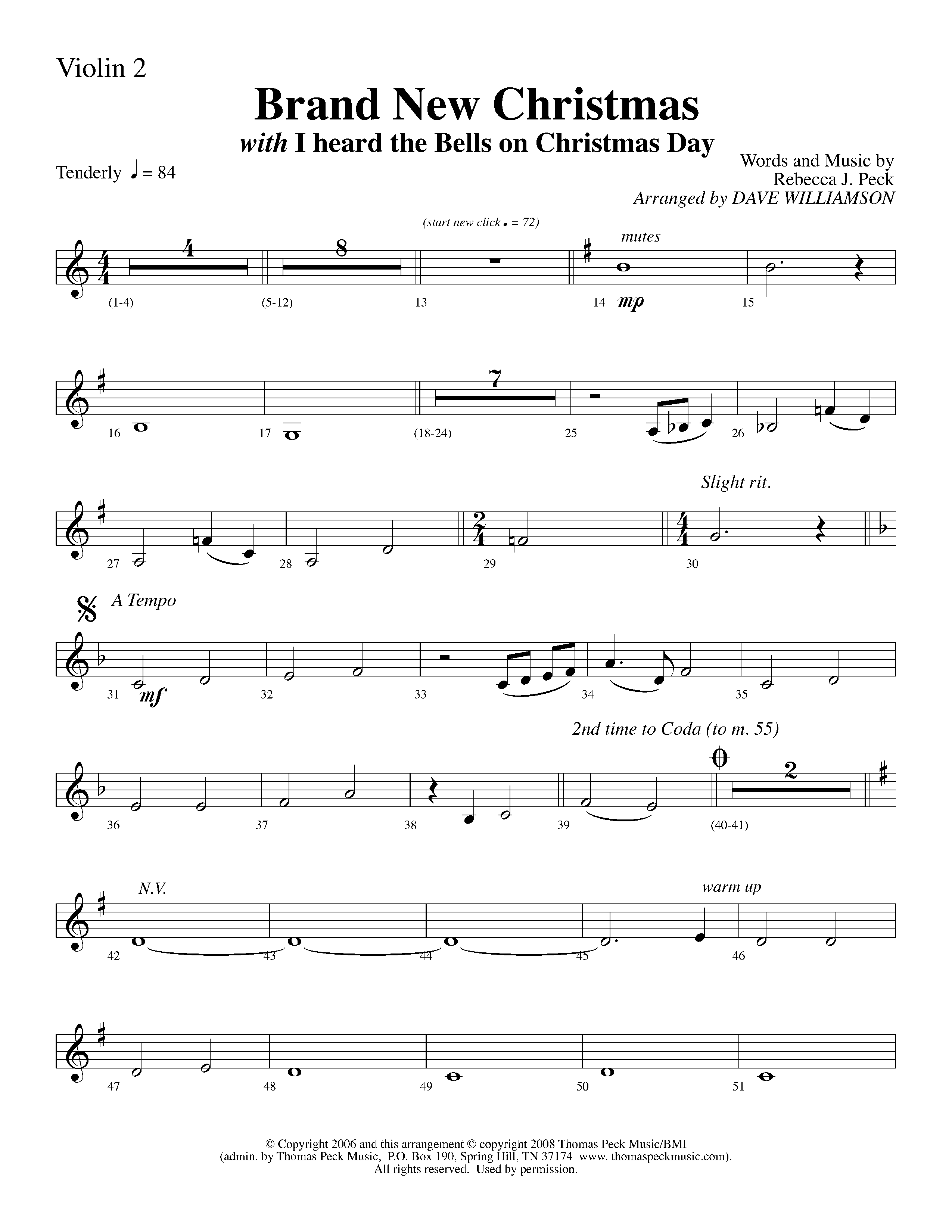 Brand New Christmas (Choral Anthem SATB) Violin 2 (Lifeway Choral / Arr. Dave Williamson)