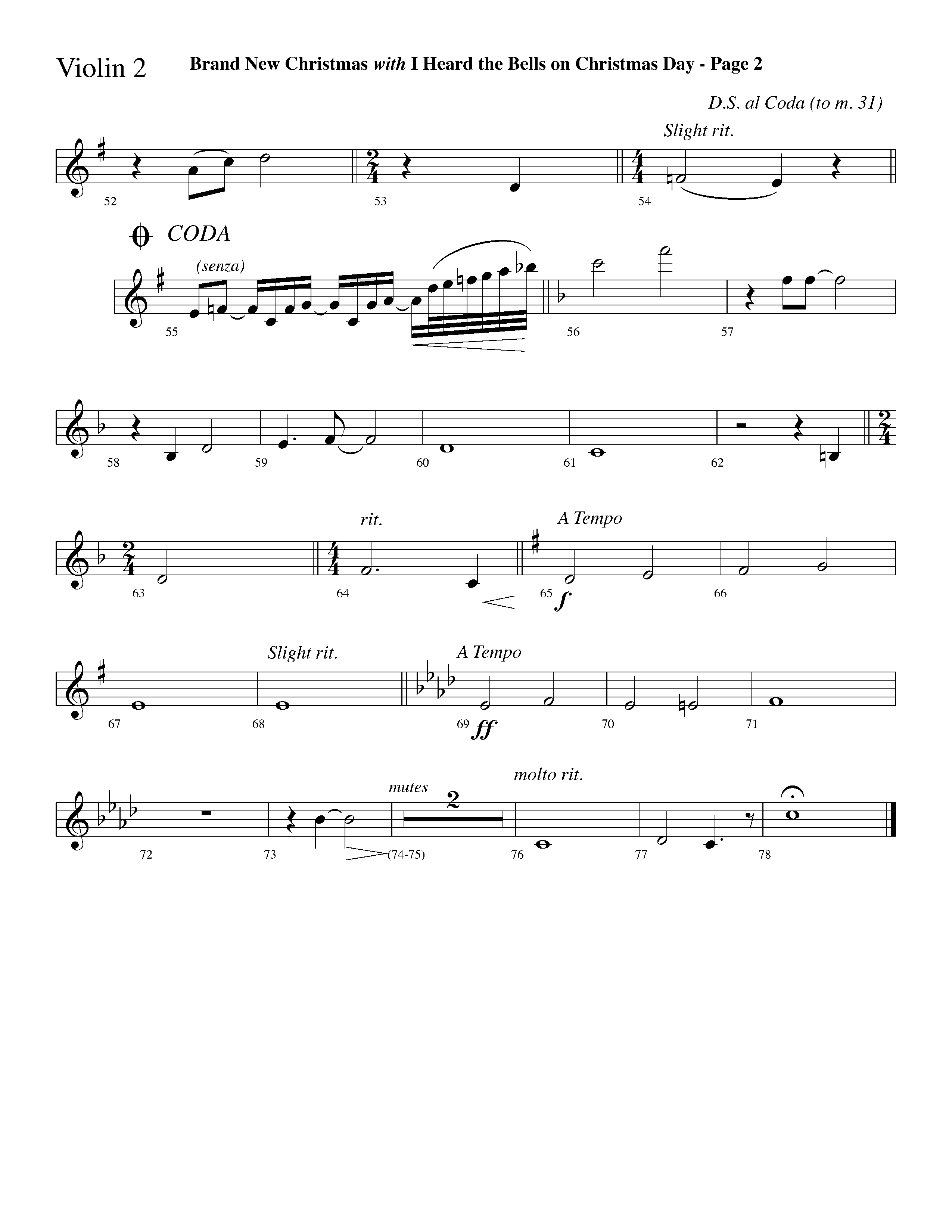 Brand New Christmas (Choral Anthem SATB) Violin 2 (Lifeway Choral / Arr. Dave Williamson)